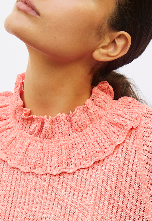top en maille fine rose molli