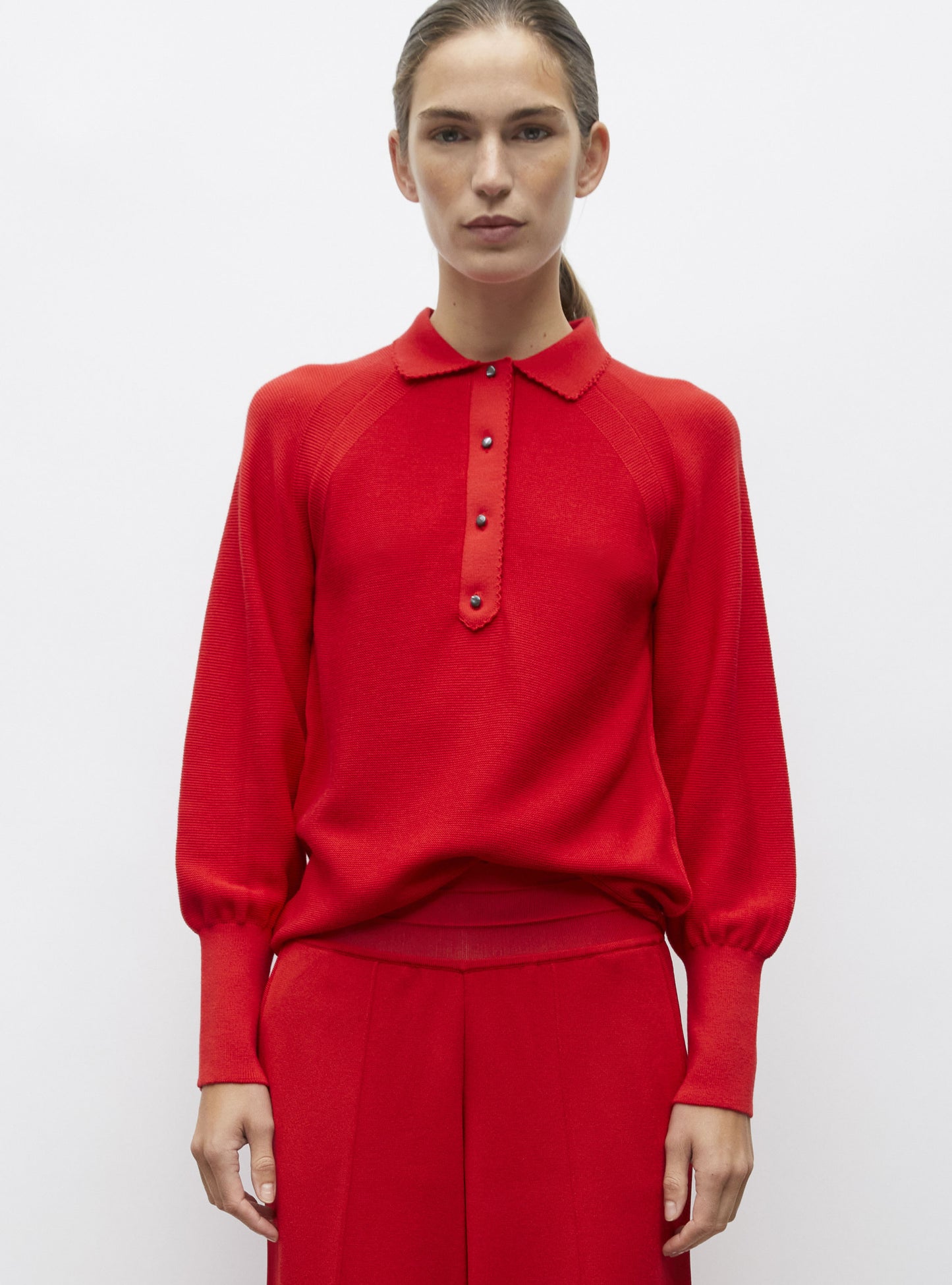 Polo fin finition picots Rouge vif - Vêtement en maille de luxe Molli