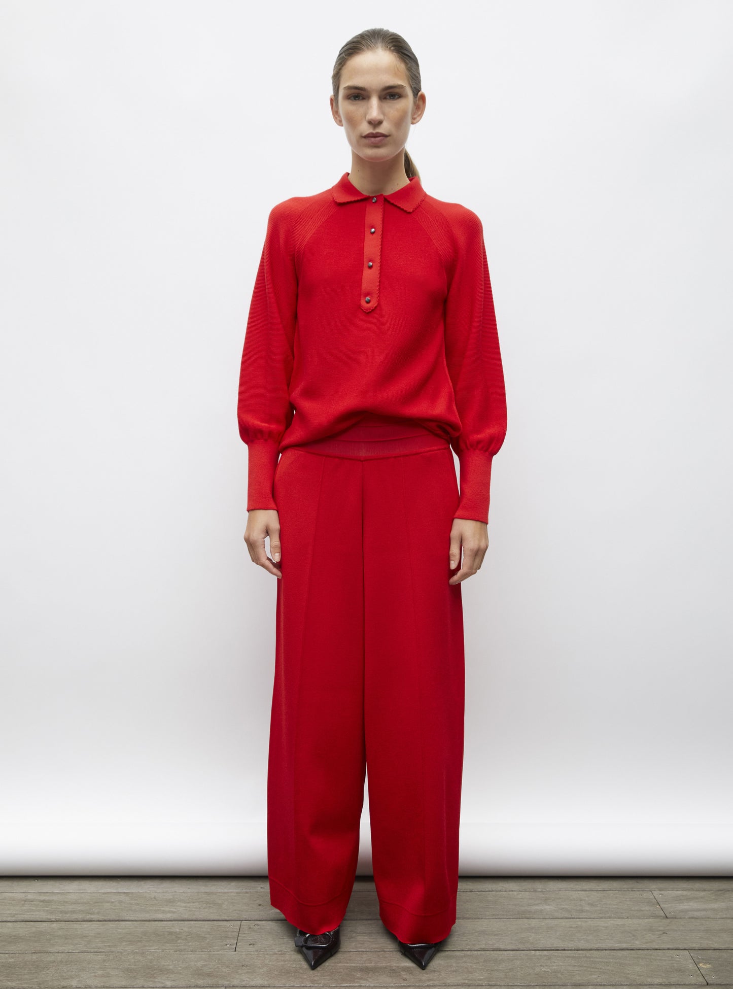 Polo fin finition picots Rouge vif - Vêtement de luxe femme