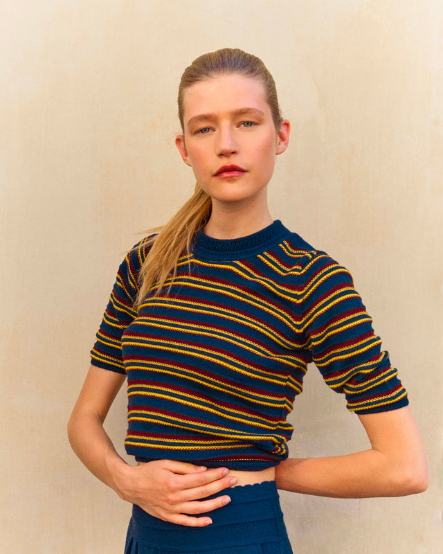 fine knit top with colorful stripes - Image principale