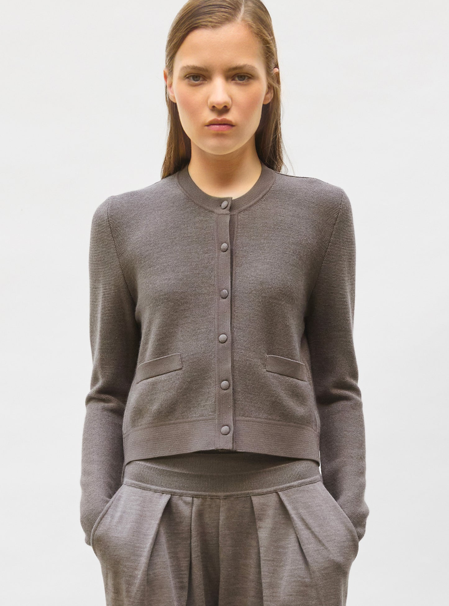 Cardigan maille point mousse Châtaigne - Vêtement en maille de luxe Molli