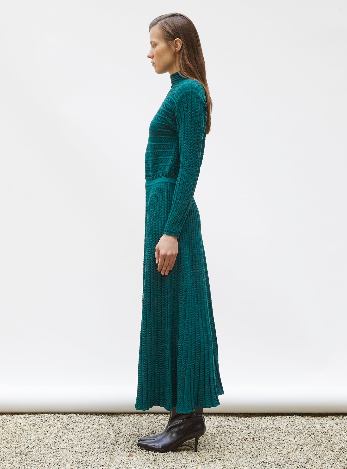 Robe maxi maille plissée Vert anglais - Vêtement en maille de luxe Molli