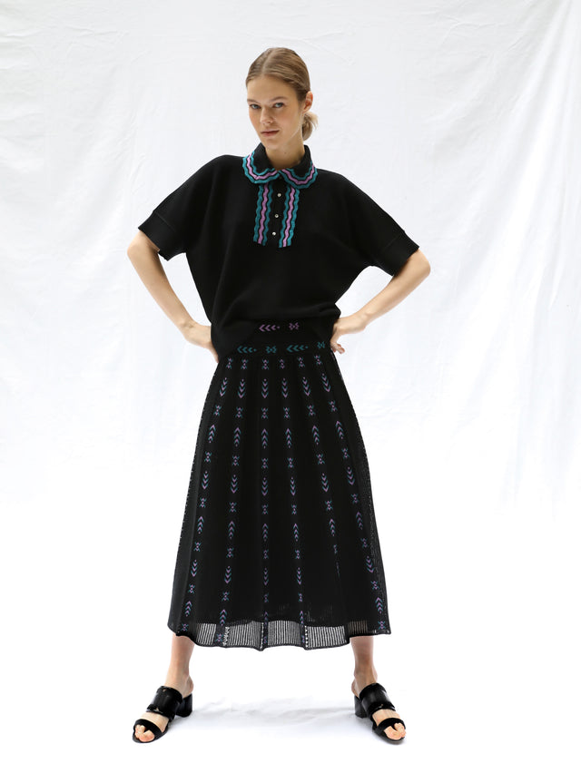 wide knit top rick-rack edged collar - Image principale