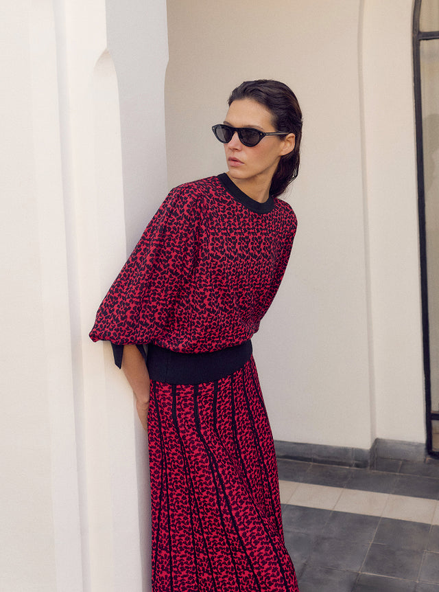 Fine knit skirt in leopard jacquard - Image principale