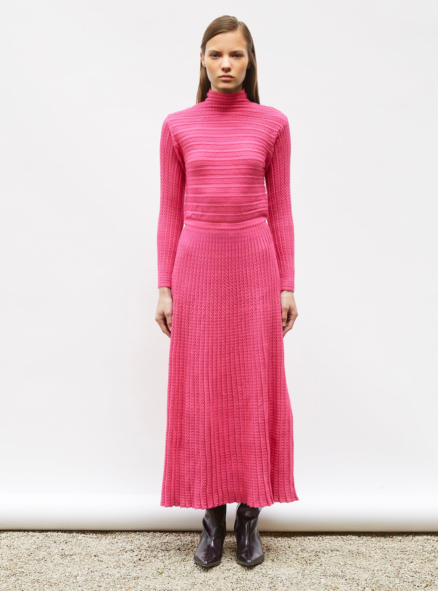 Robe maxi maille plissée Rose fluo - Vêtement en maille de luxe Molli