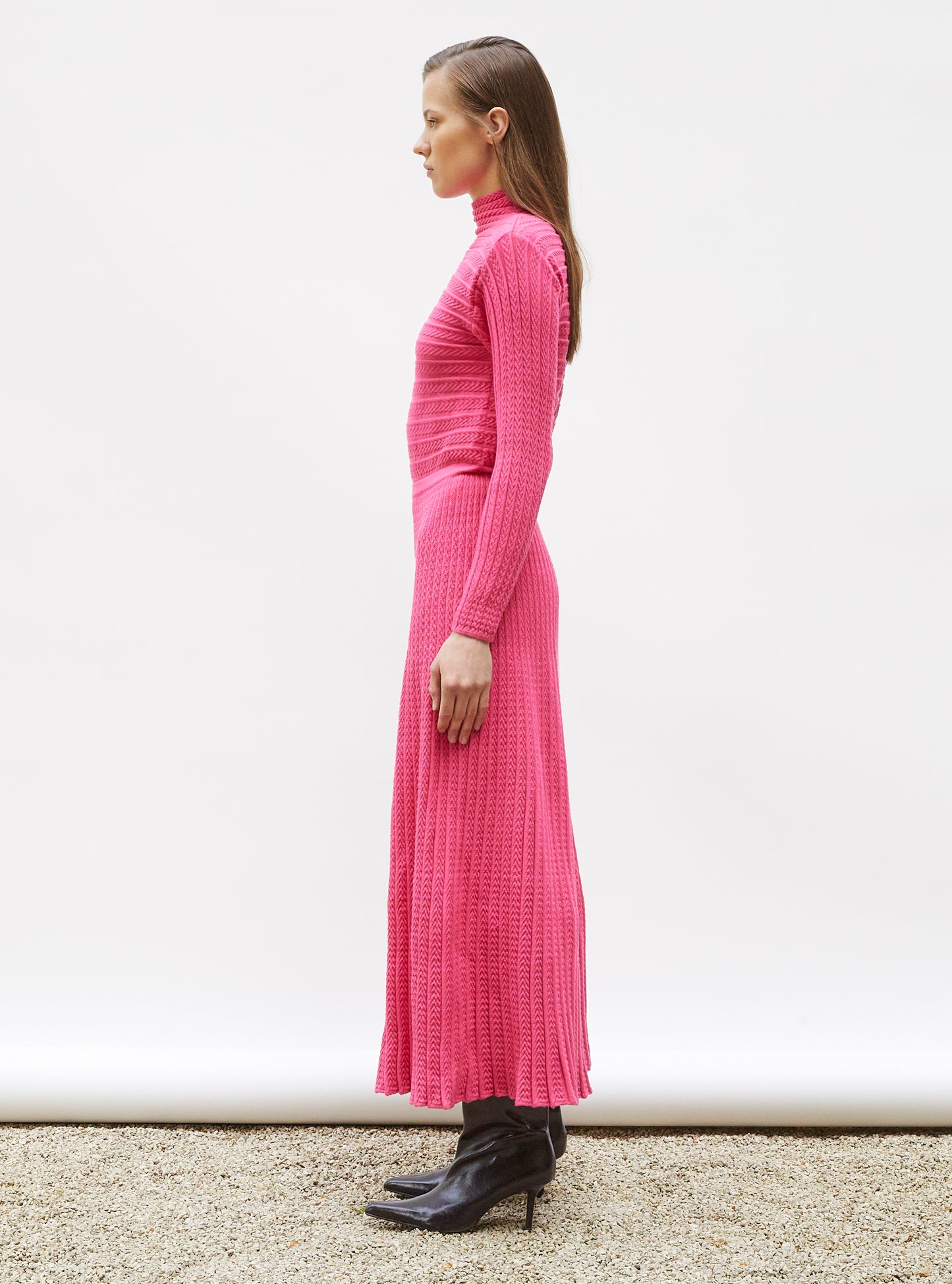 Robe maxi maille plissée Rose fluo - Vêtement en maille de luxe Molli