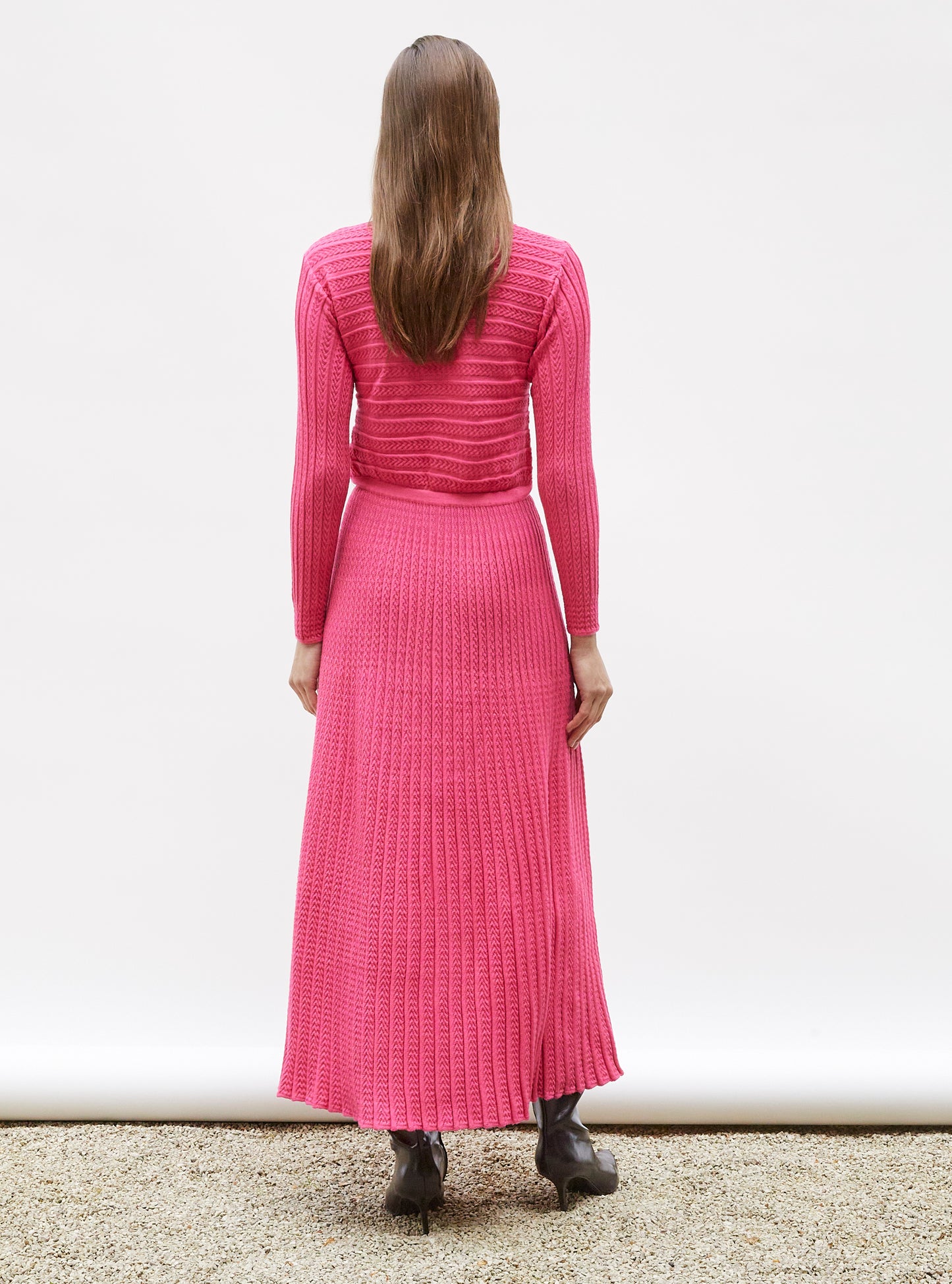 Robe longue maille plissée Rose fluo - Molli