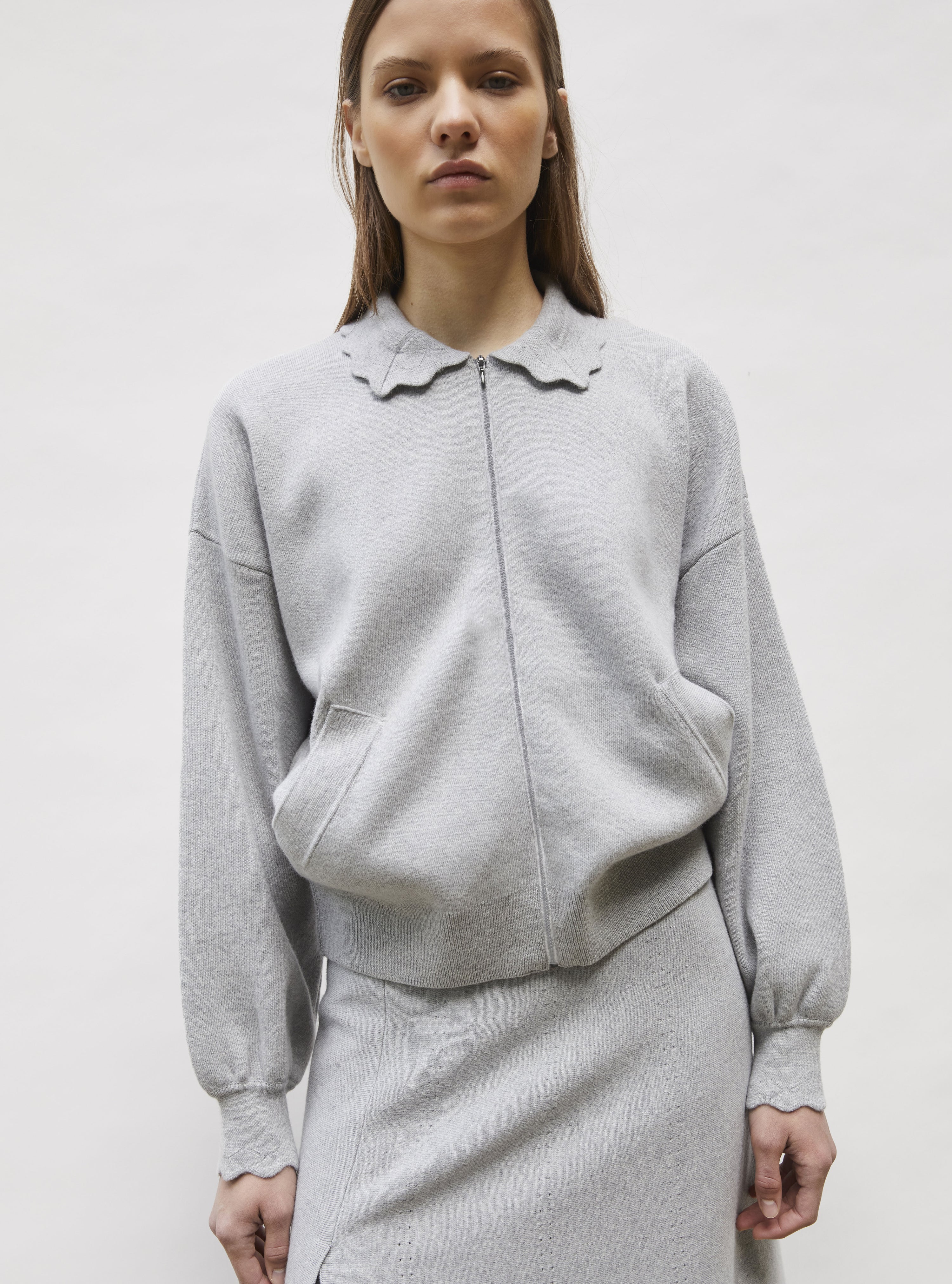 Pull de luxe femme - Veste en maille col croquet Gris souris