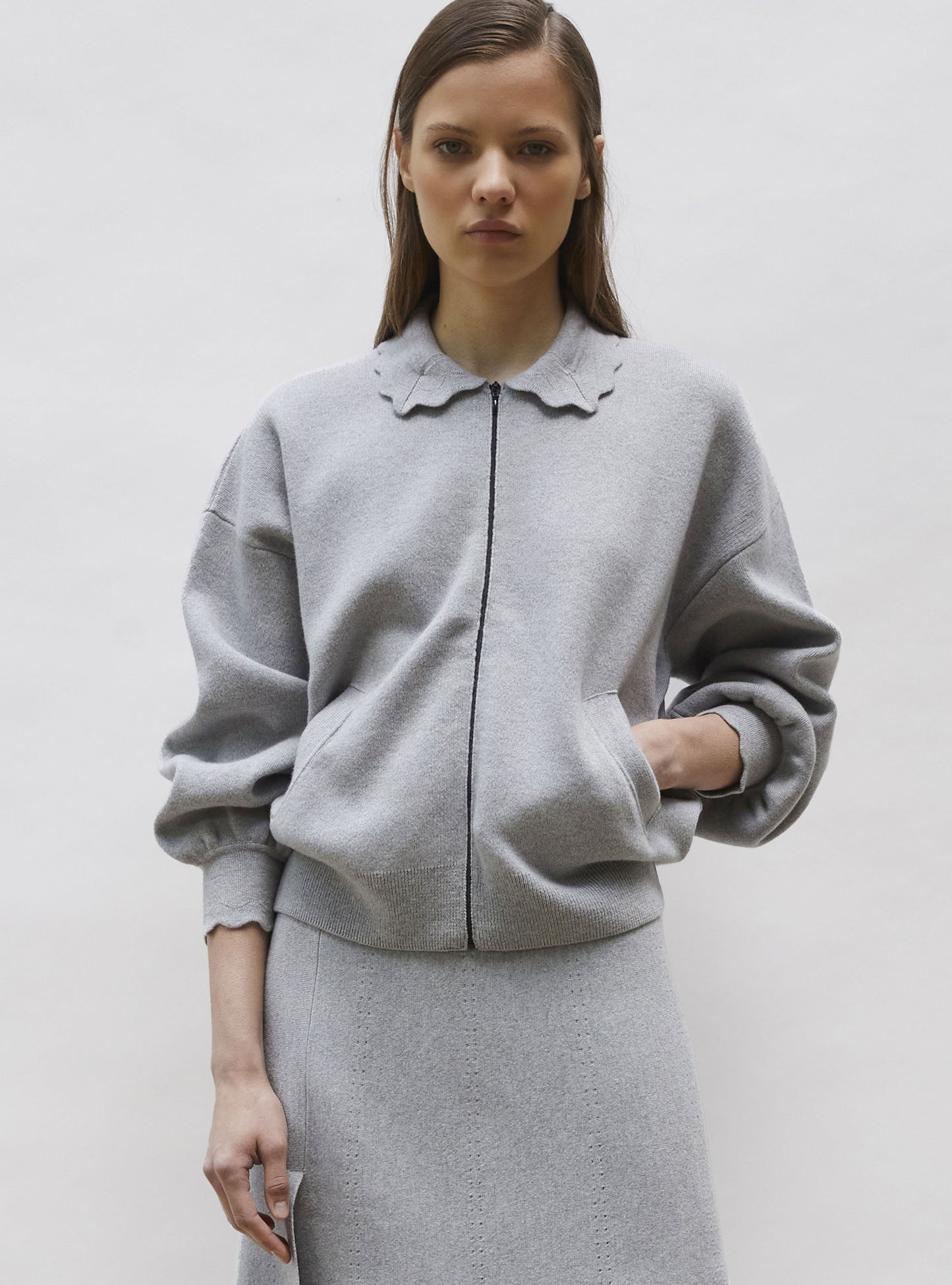Veste en maille col croquet Gris souris - Vêtement de luxe femme