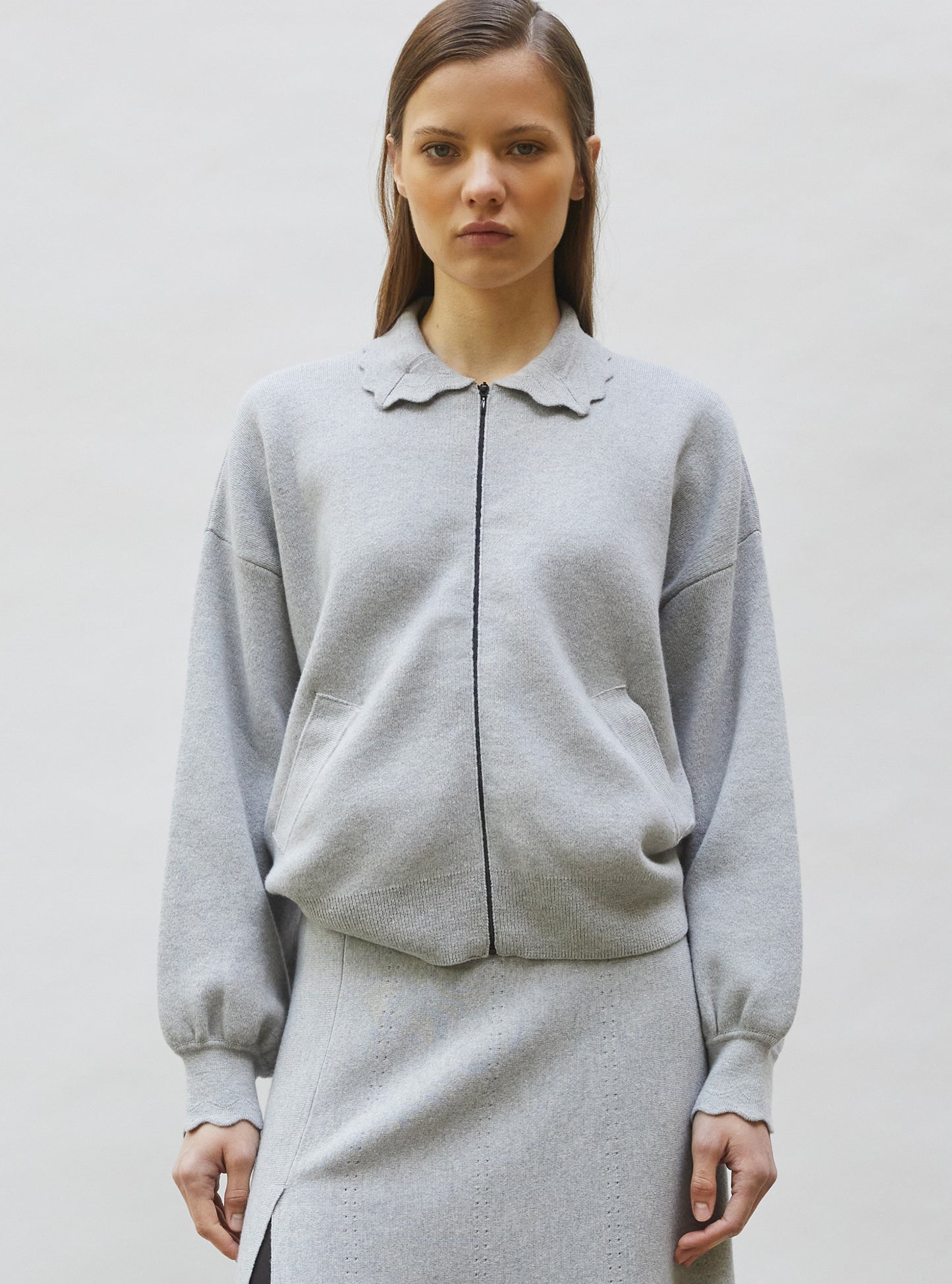 Veste en maille col croquet Gris souris - Vêtement de luxe femme