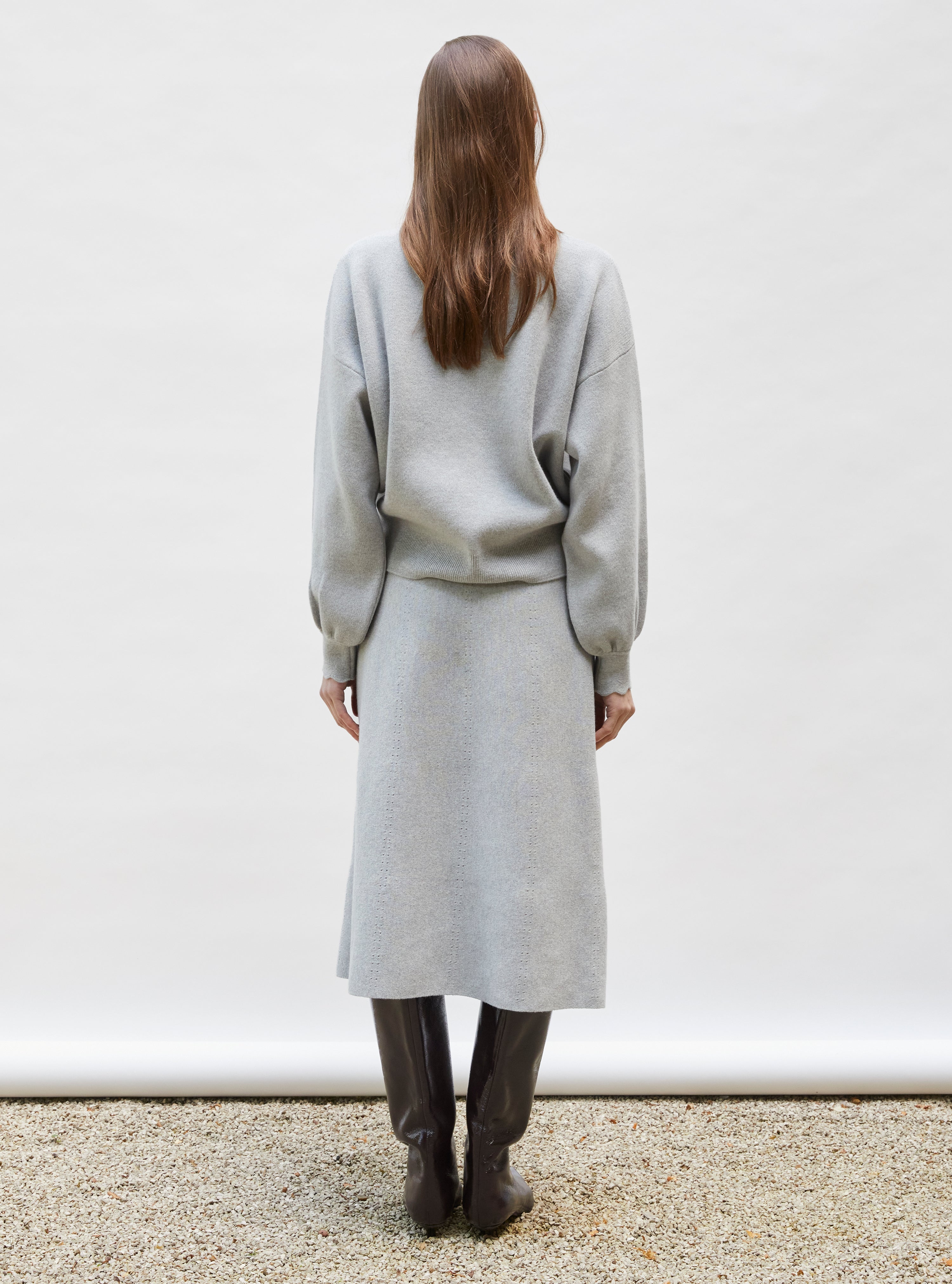 Pull de luxe femme - Veste en maille col croquet Gris souris