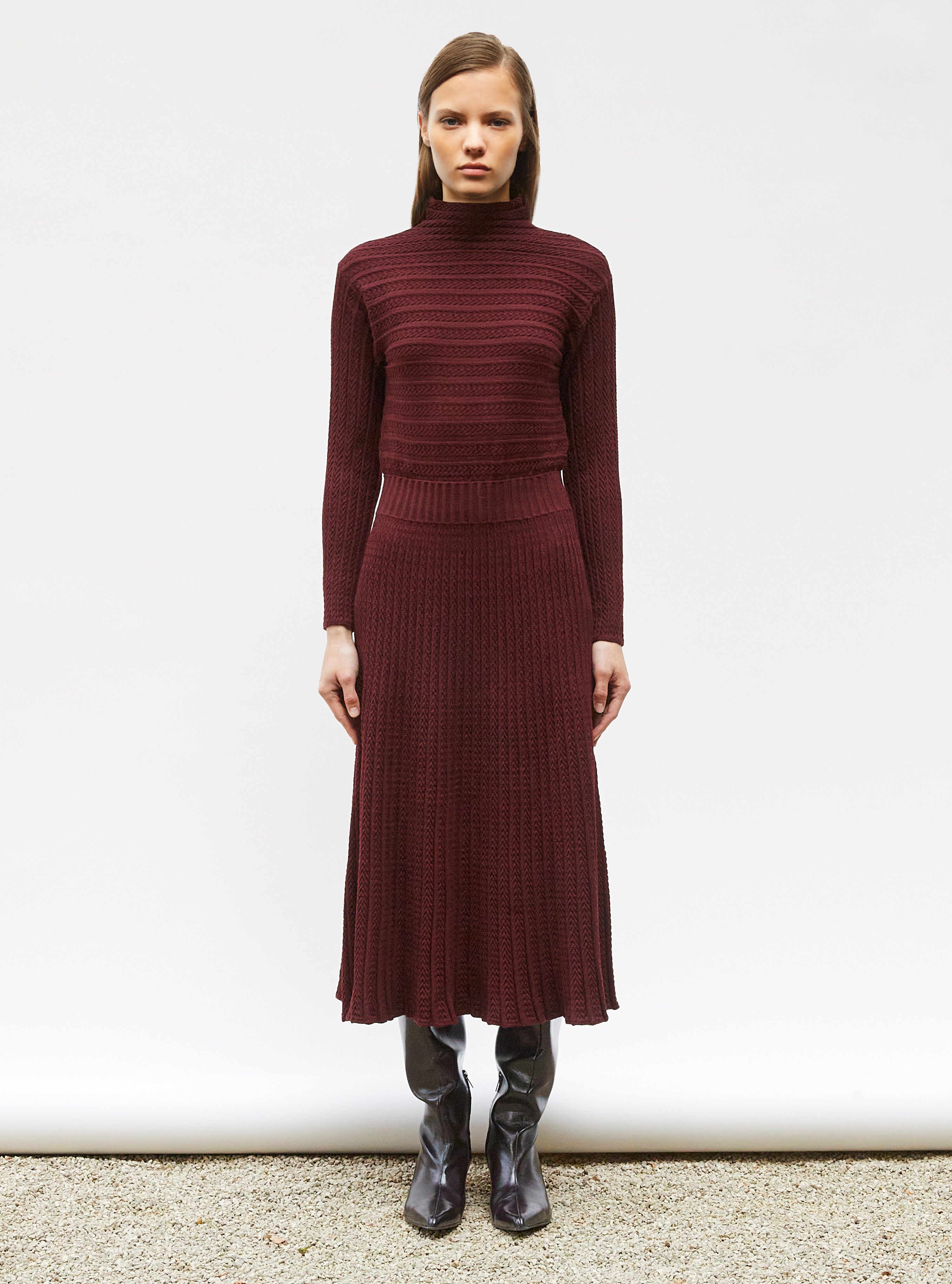 Robe longue maille plissée Amarante - Vêtement en maille de luxe Molli