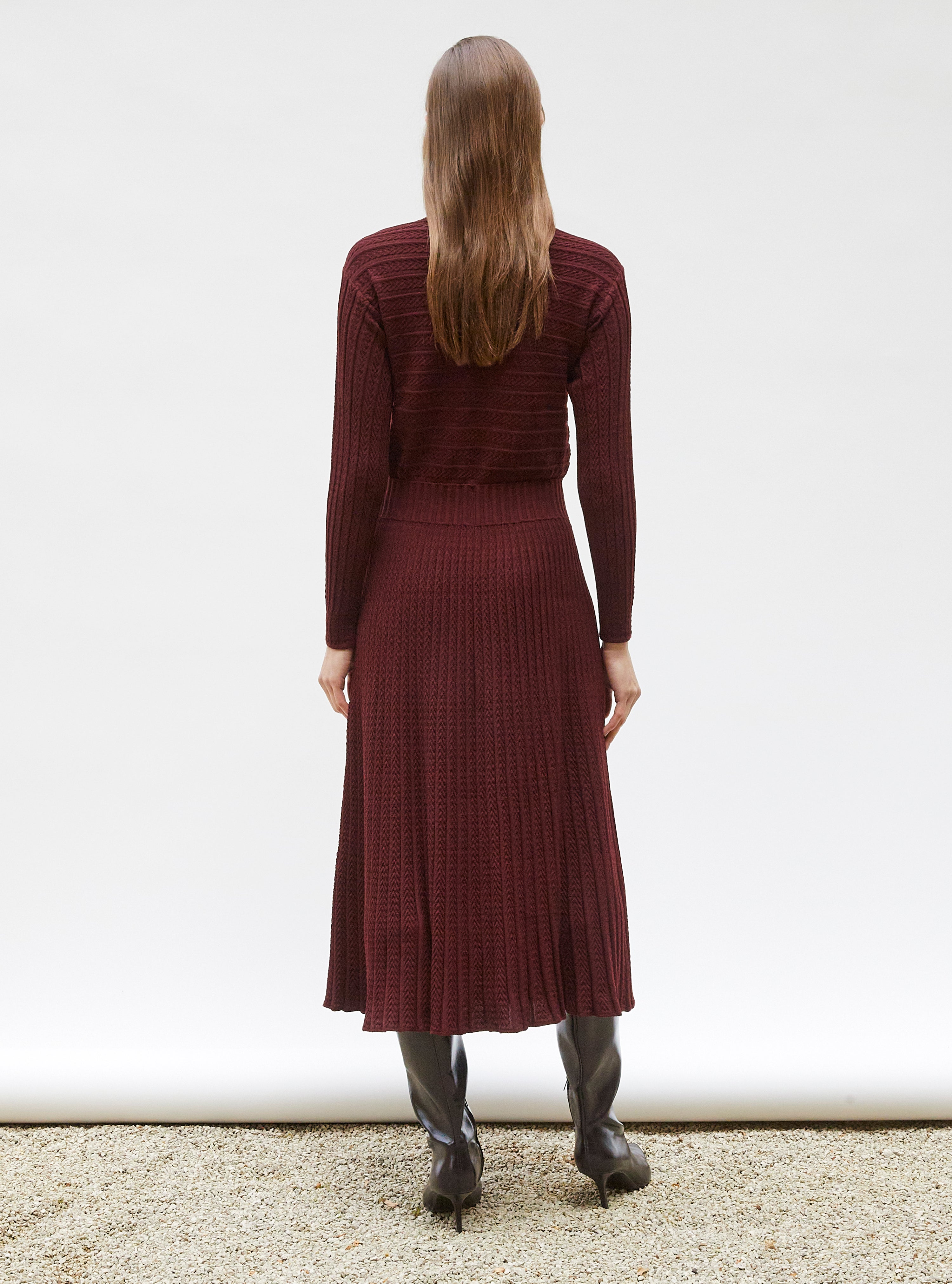 Robe de luxe femme - Robe longue maille plissée Amarante