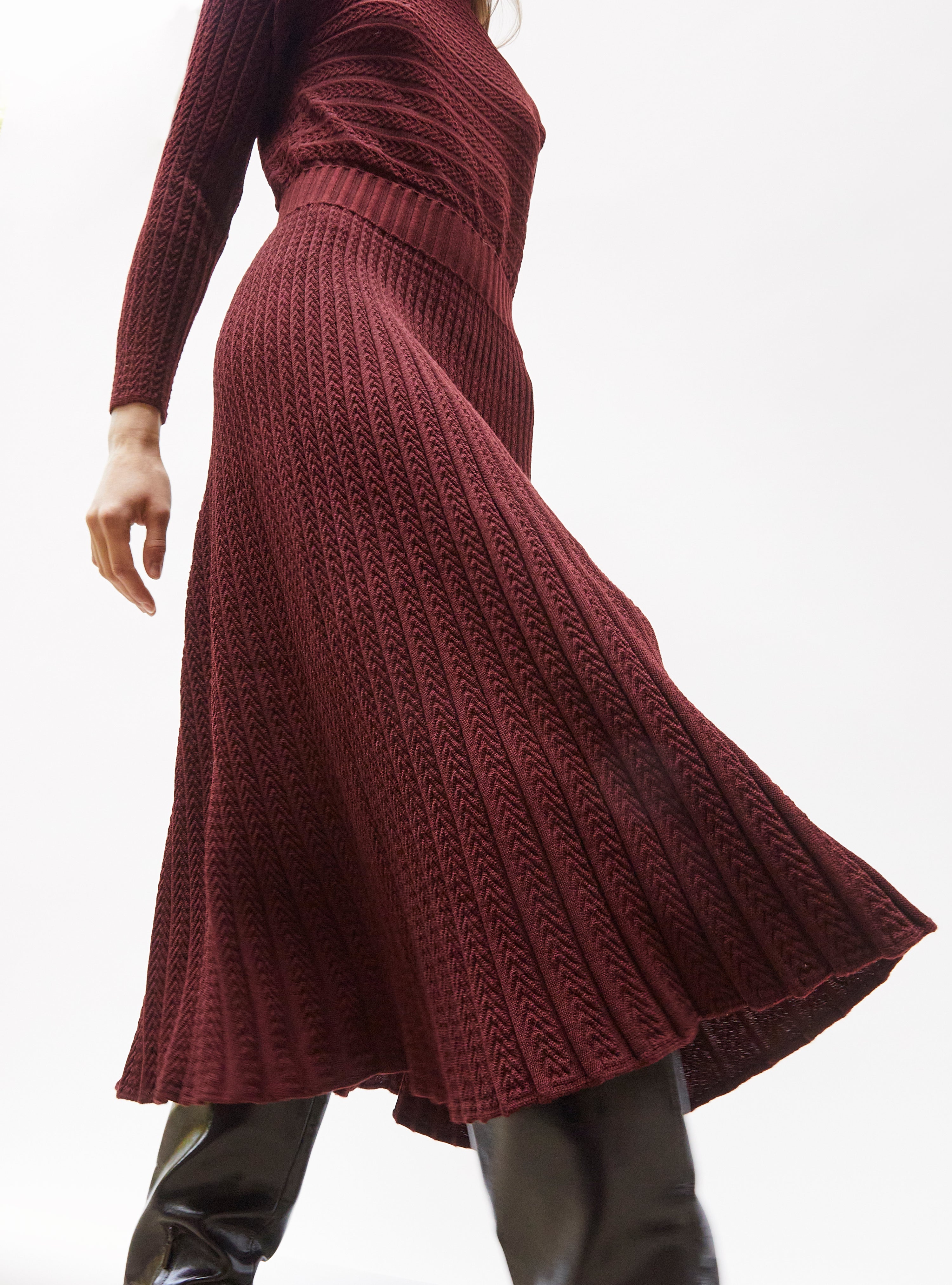 Robe de luxe femme - Robe longue maille plissée Amarante