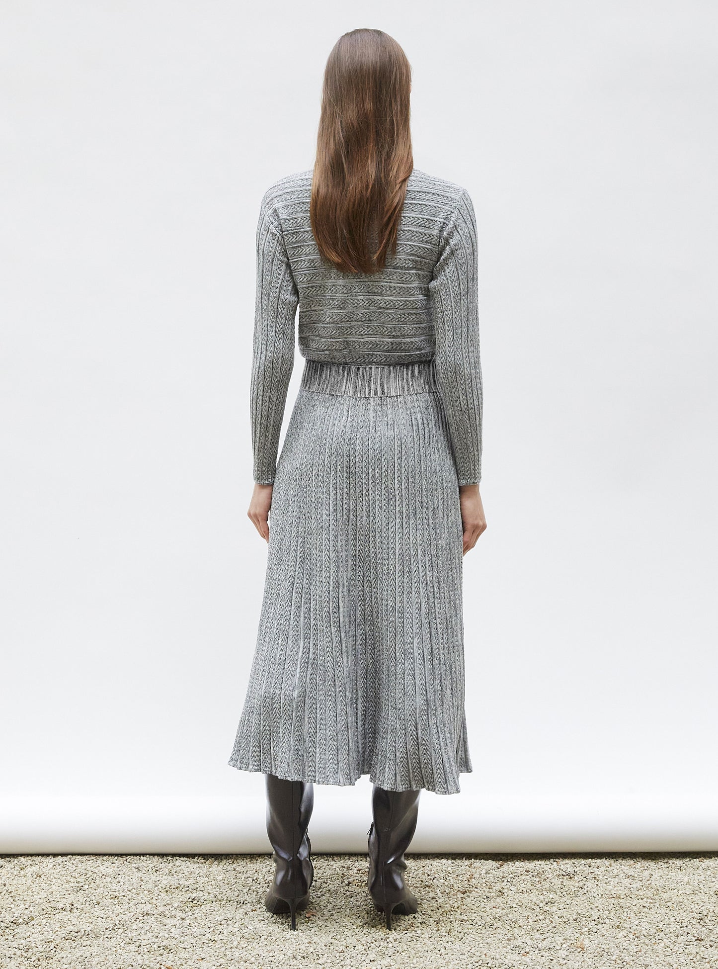 Robe longue maille plissée noir mouliné - Vêtement de luxe femme