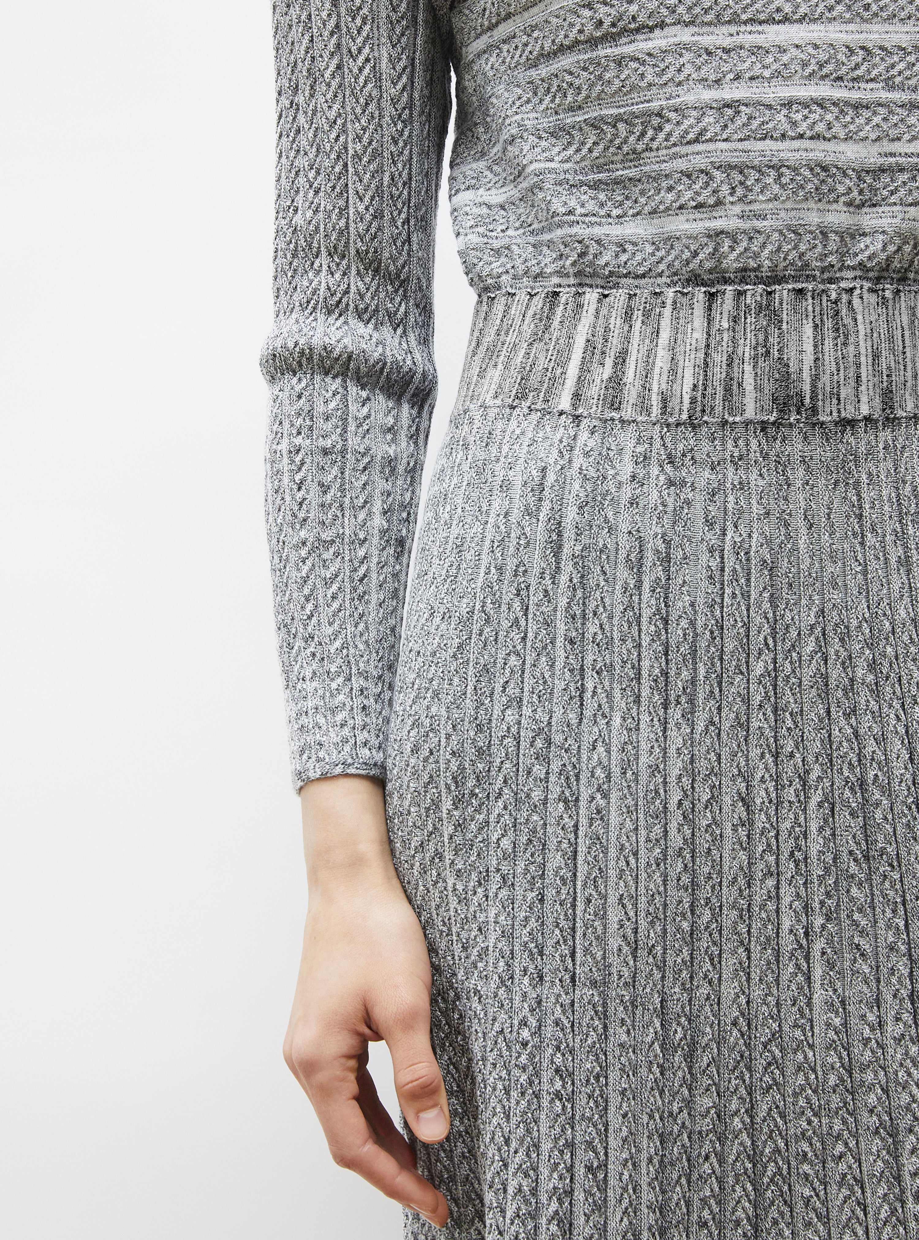 Robe longue maille plissée noir mouliné - Molli