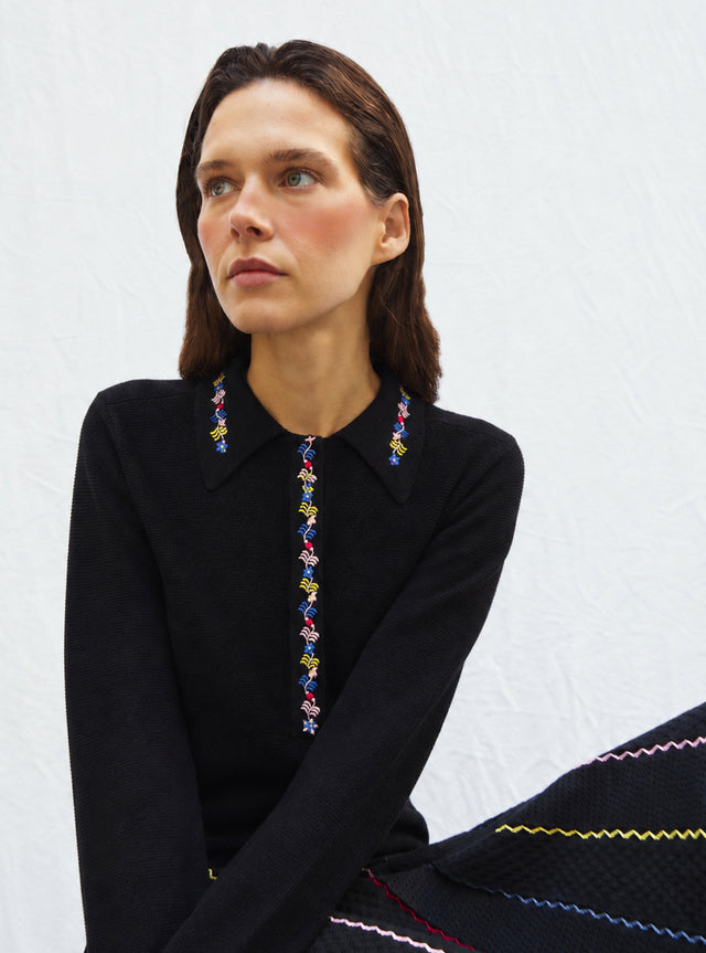 Chemise maille brodée fleurs - Image principale