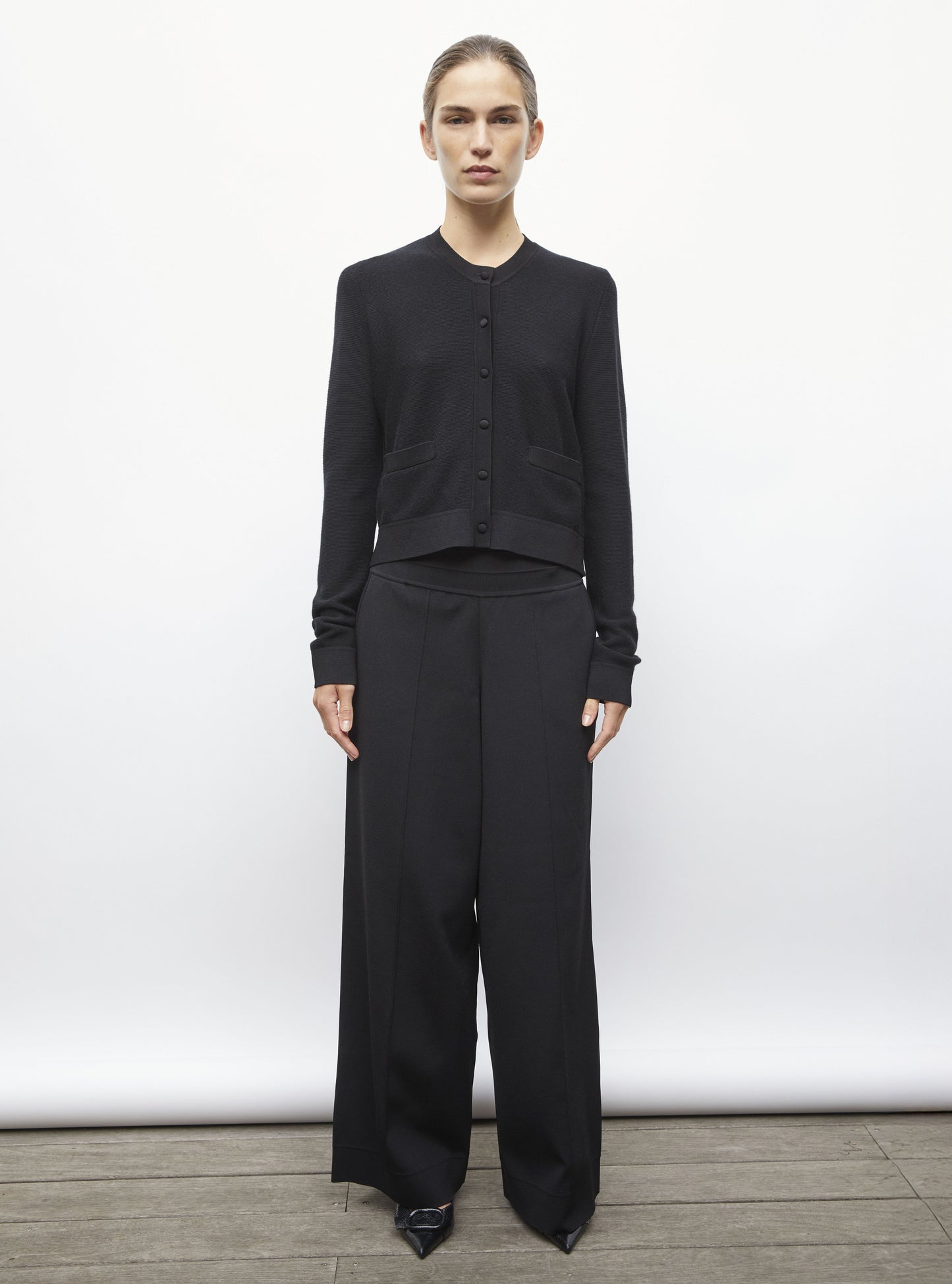 Pantalon ample maille couture noir profond - Vêtement en maille de luxe Molli