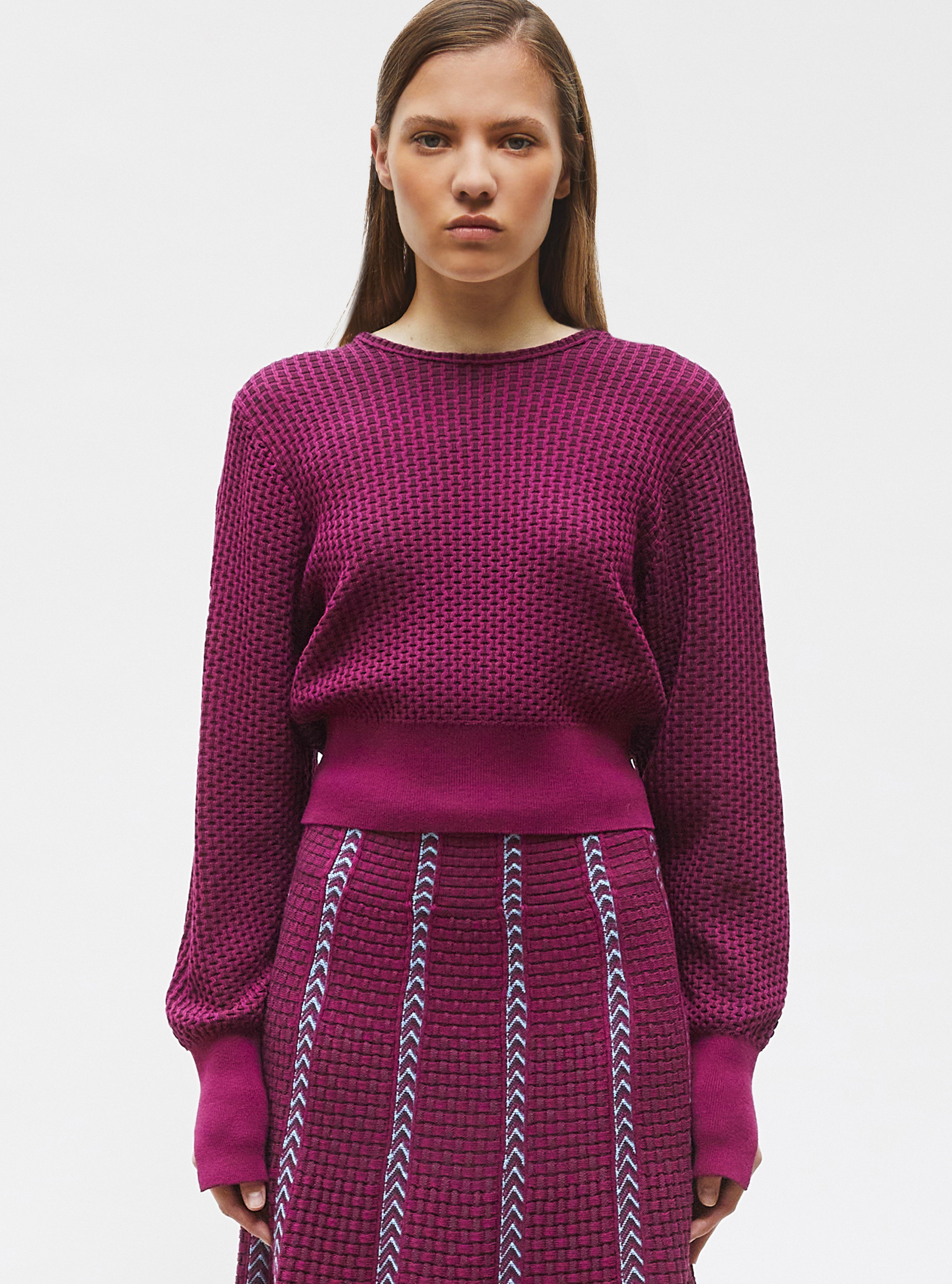 Top fin maille mini-cannage Vigne prune  - Vêtement en maille de luxe Molli