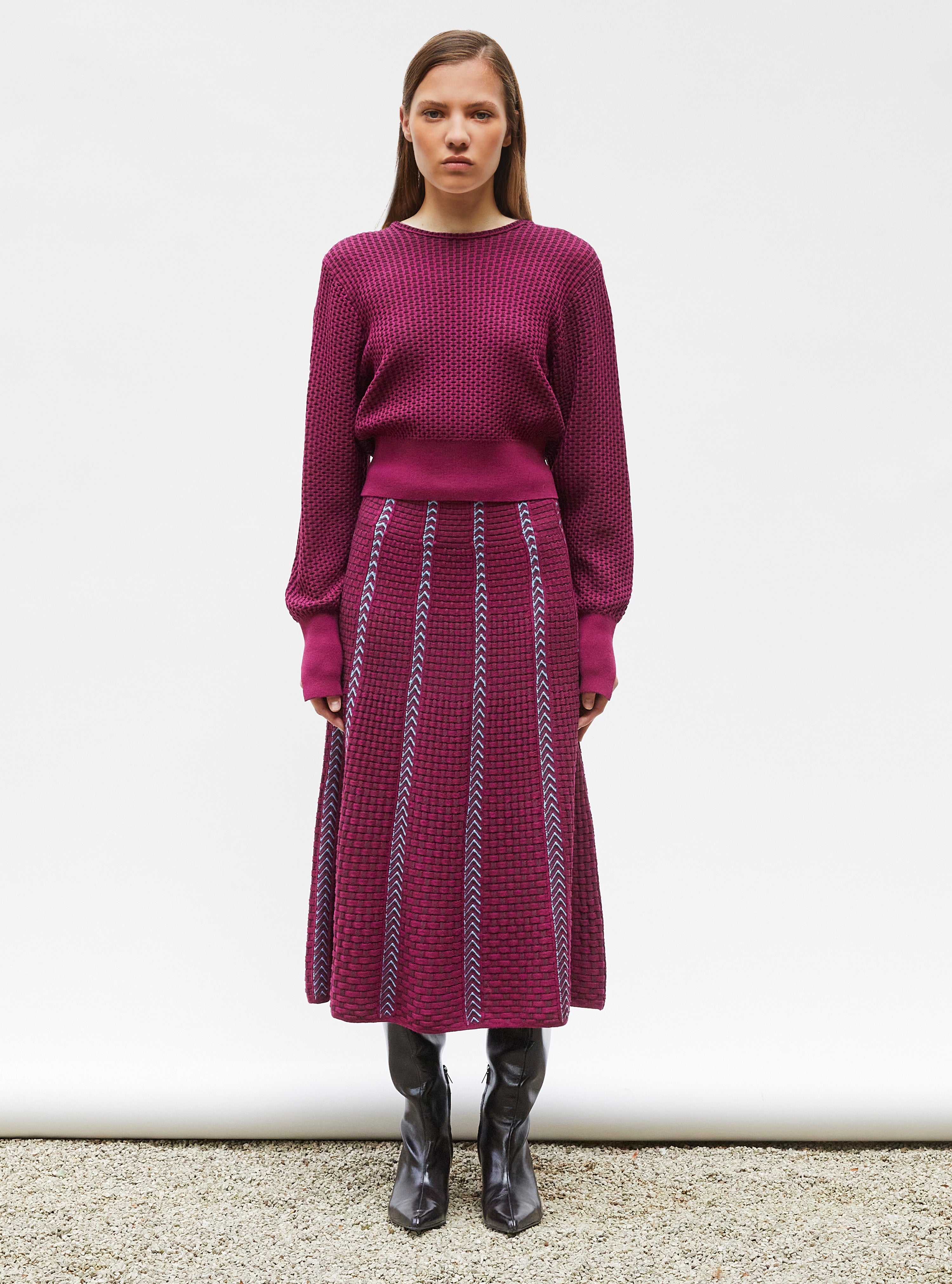 Jupes de luxe femme - Top fin maille mini-cannage Vigne prune