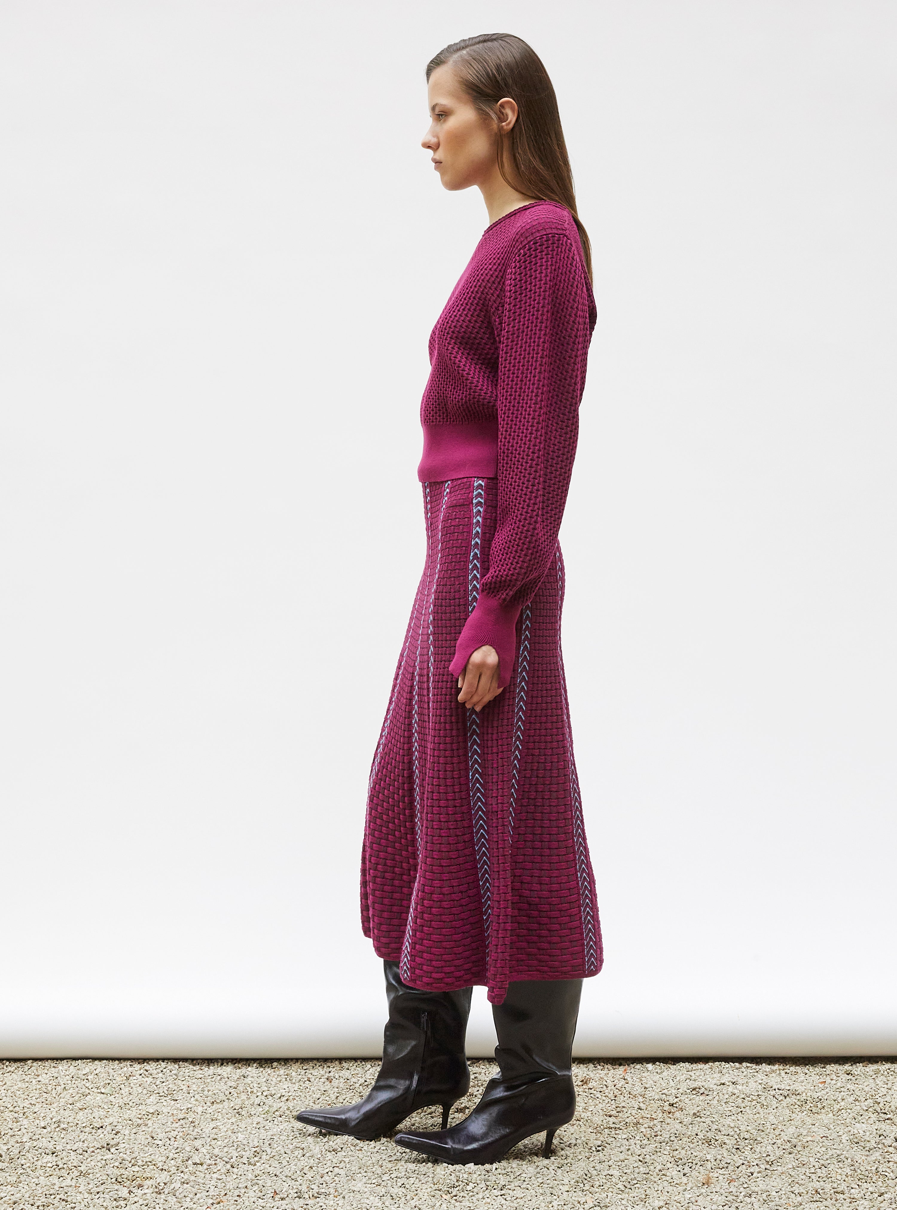 Top fin maille mini-cannage Vigne prune - Vêtement de luxe femme