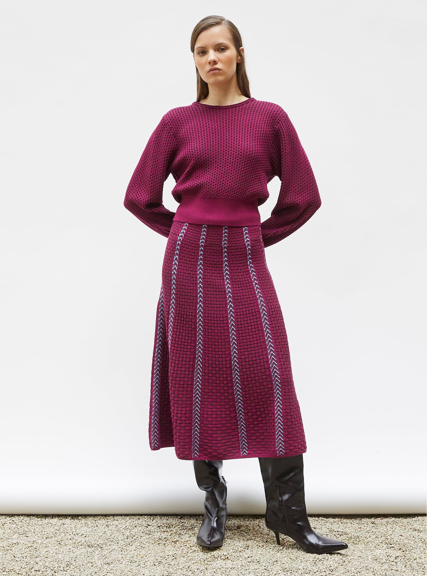 Jupe en maille panier tressé Vigne prune - Molli
