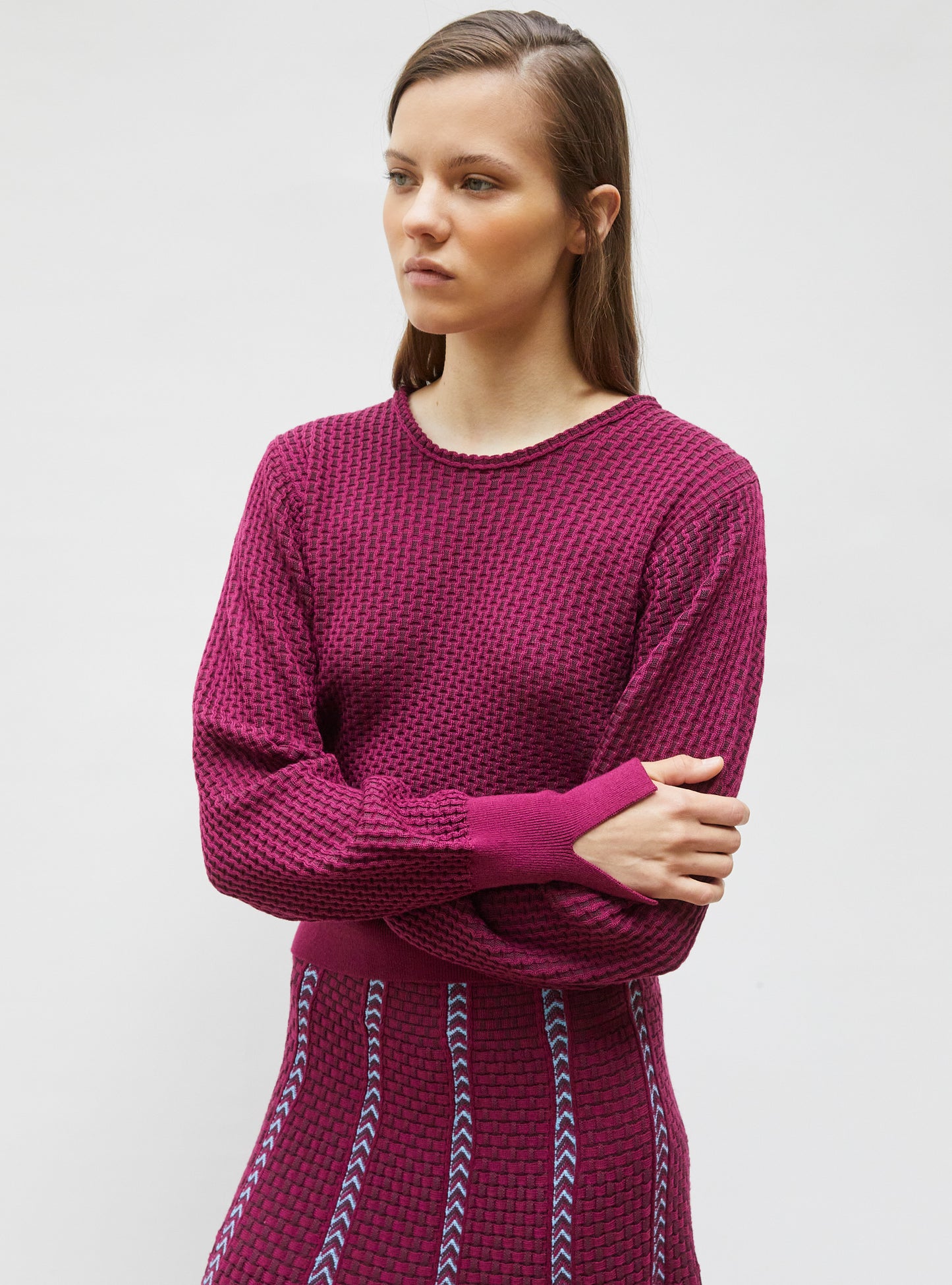 Top fin maille mini-cannage Vigne prune - Vêtement en maille de luxe Molli