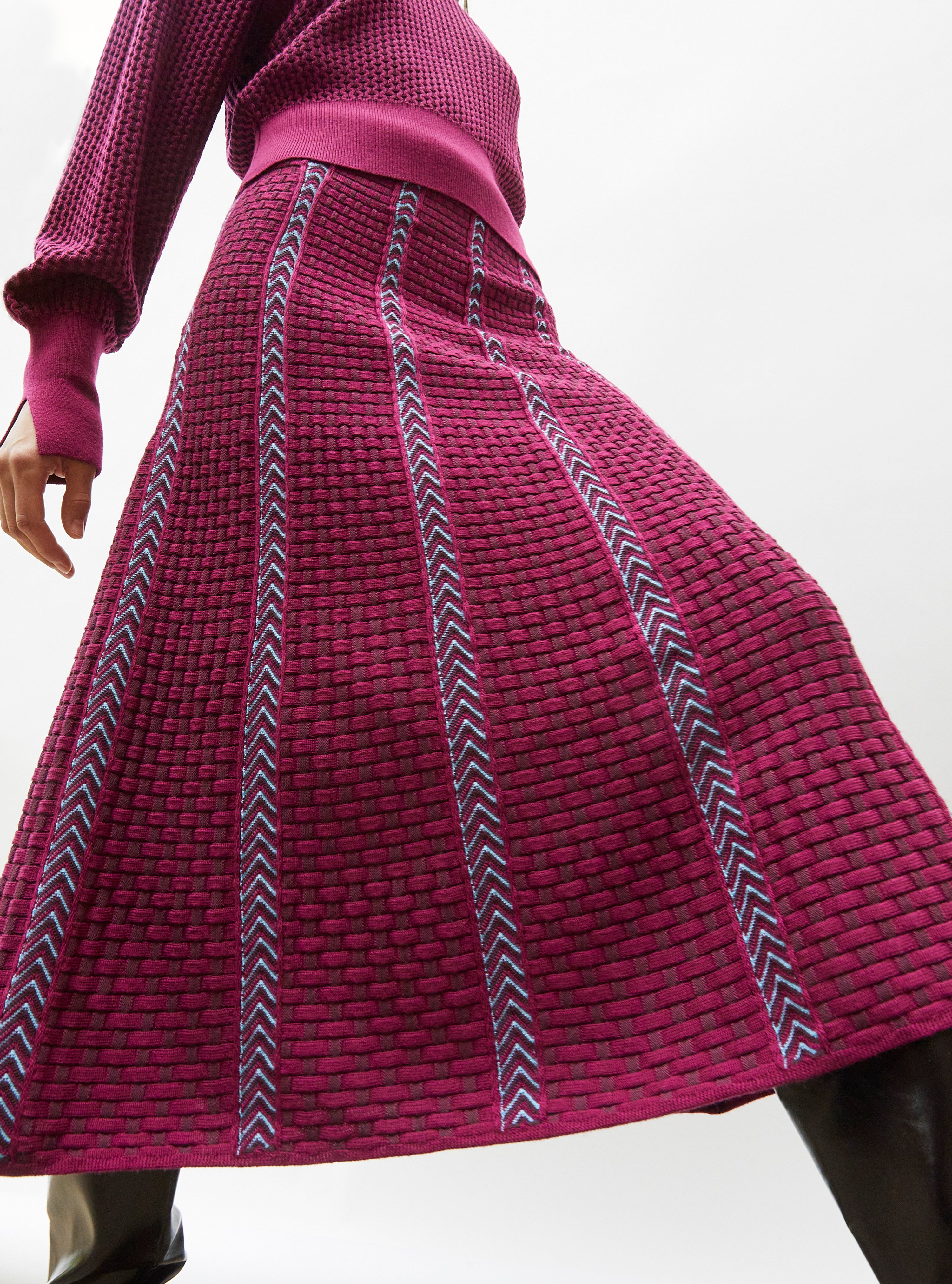 Jupes de luxe femme - Jupe en maille panier tressé Vigne prune