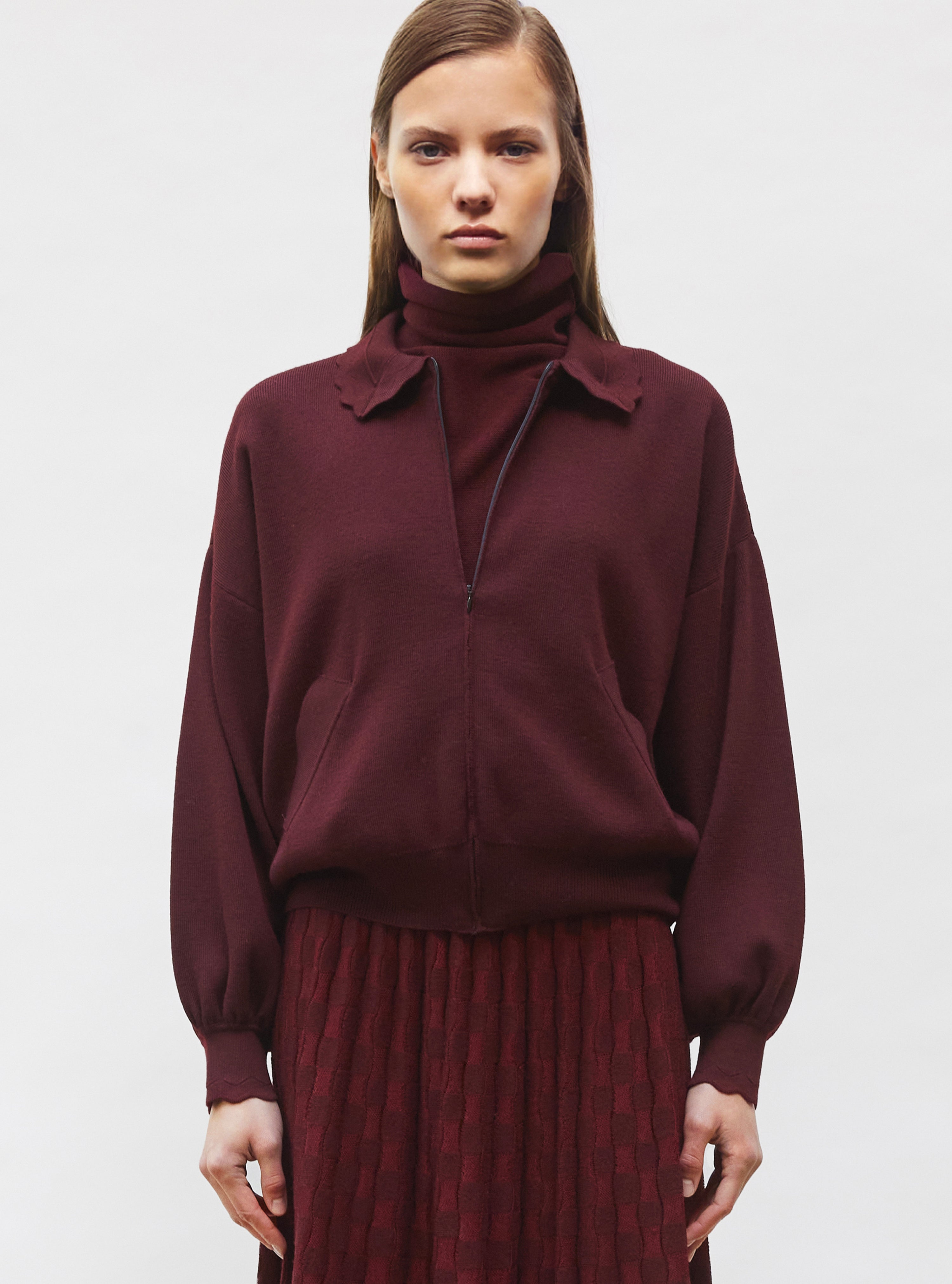 Veste en maille col croquet amarante - Vêtement de luxe femme