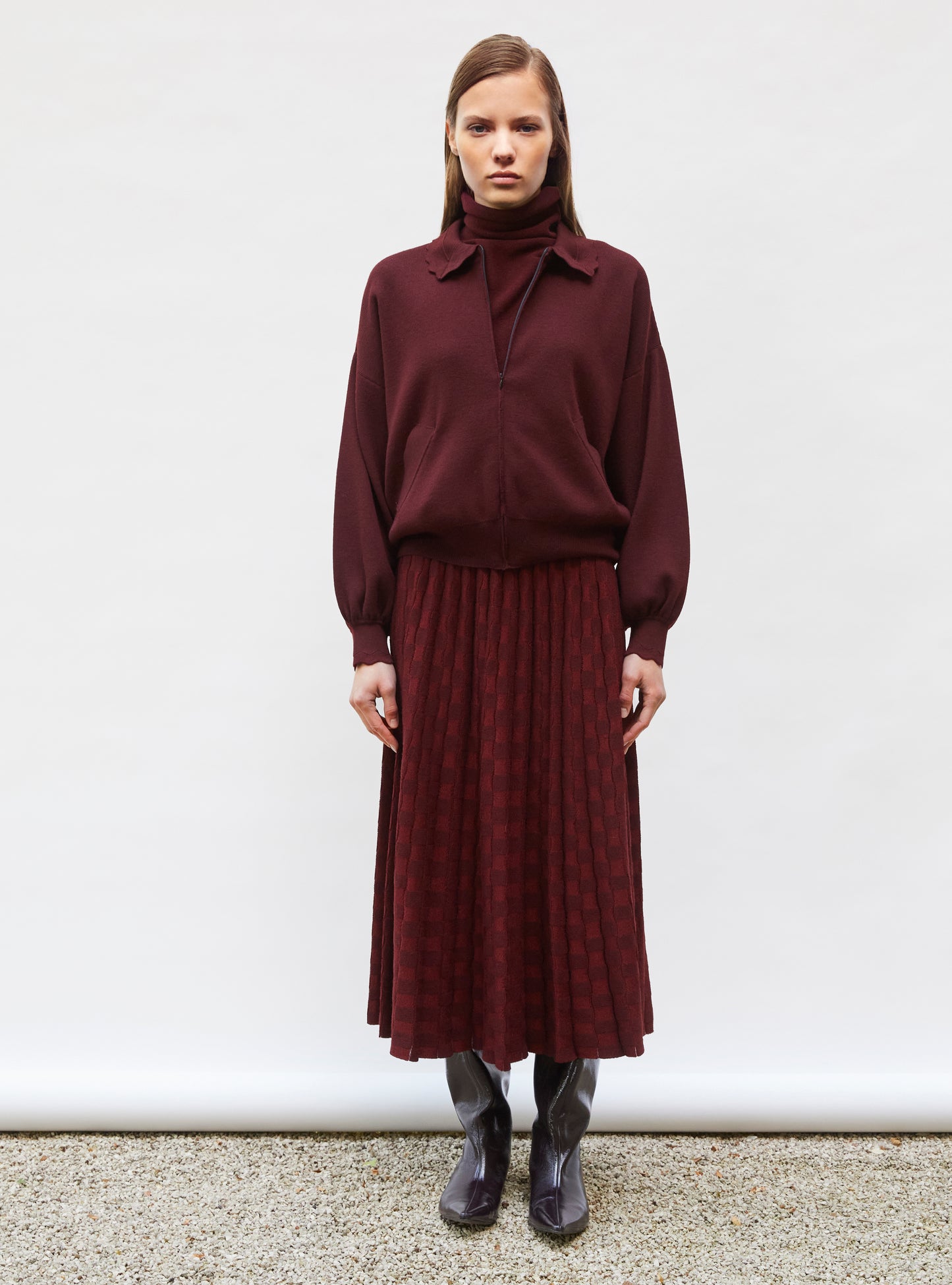 Veste en maille col croquet amarante - Vêtement en maille de luxe Molli