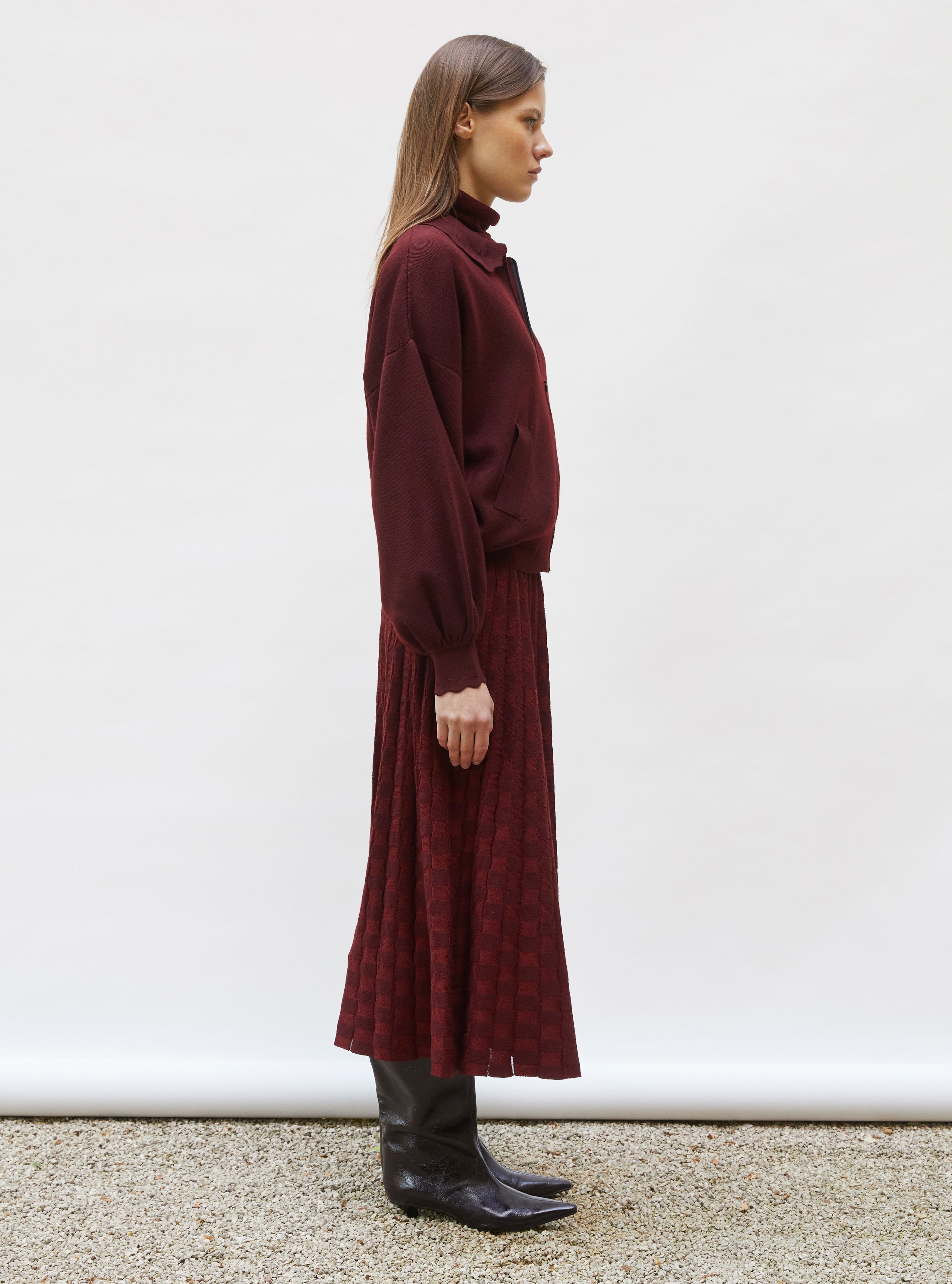 Pull de luxe femme - Veste en maille col croquet amarante