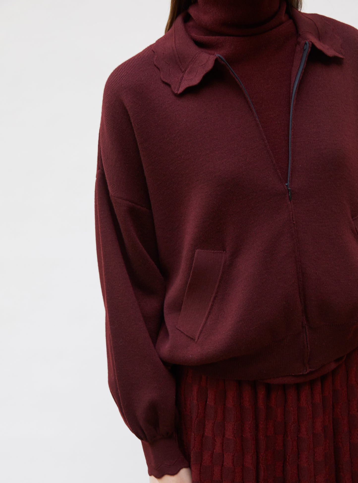 Veste en maille col croquet amarante - Vêtement de luxe femme