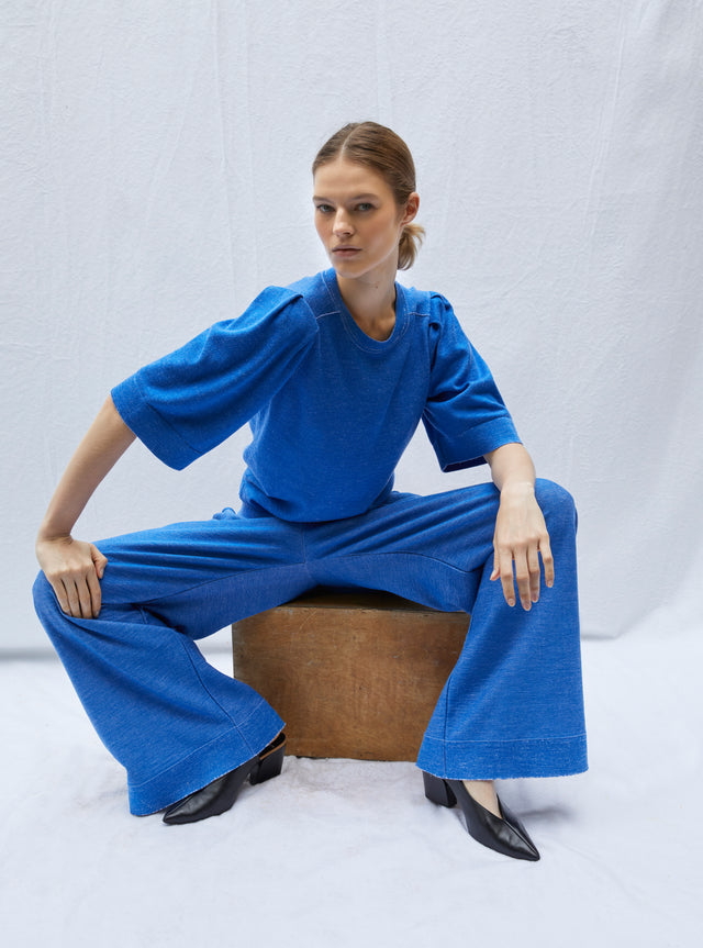 pleated elbow-length sleeved knit top - Image principale