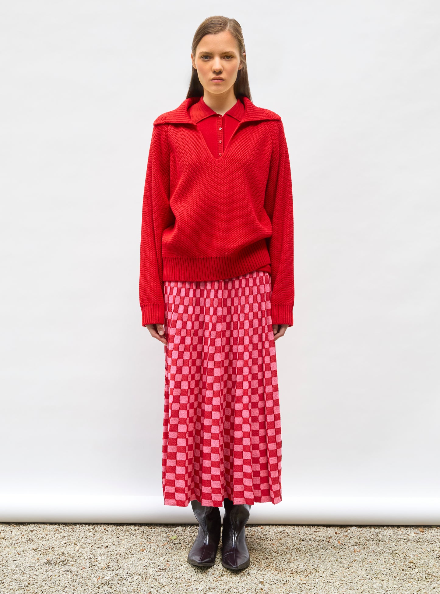 Jupe délicate maille ondulée Rouge vif - Vêtement en maille de luxe Molli