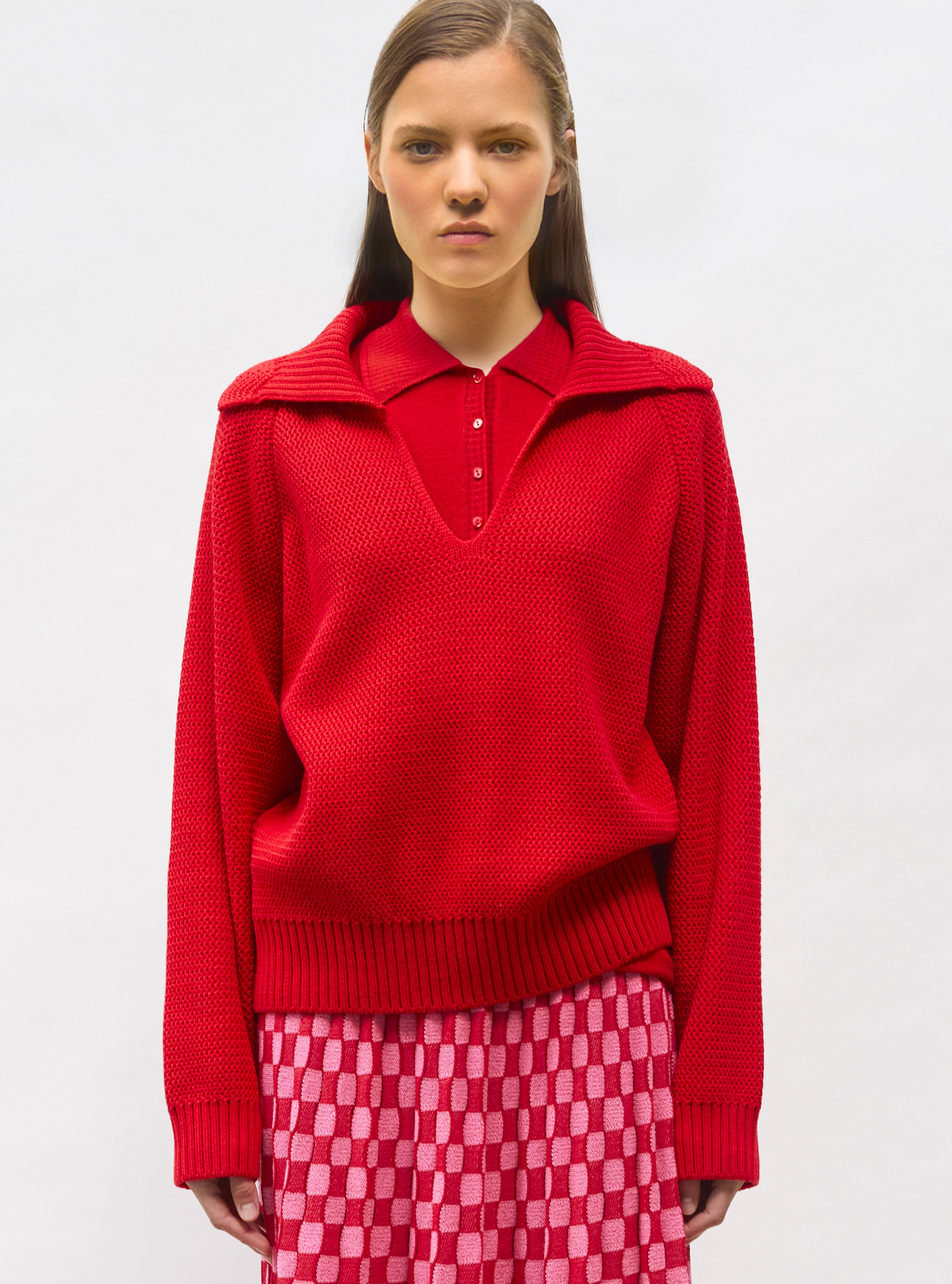 Vareuse en maille ondulée Rouge vif - Vêtement en maille de luxe Molli