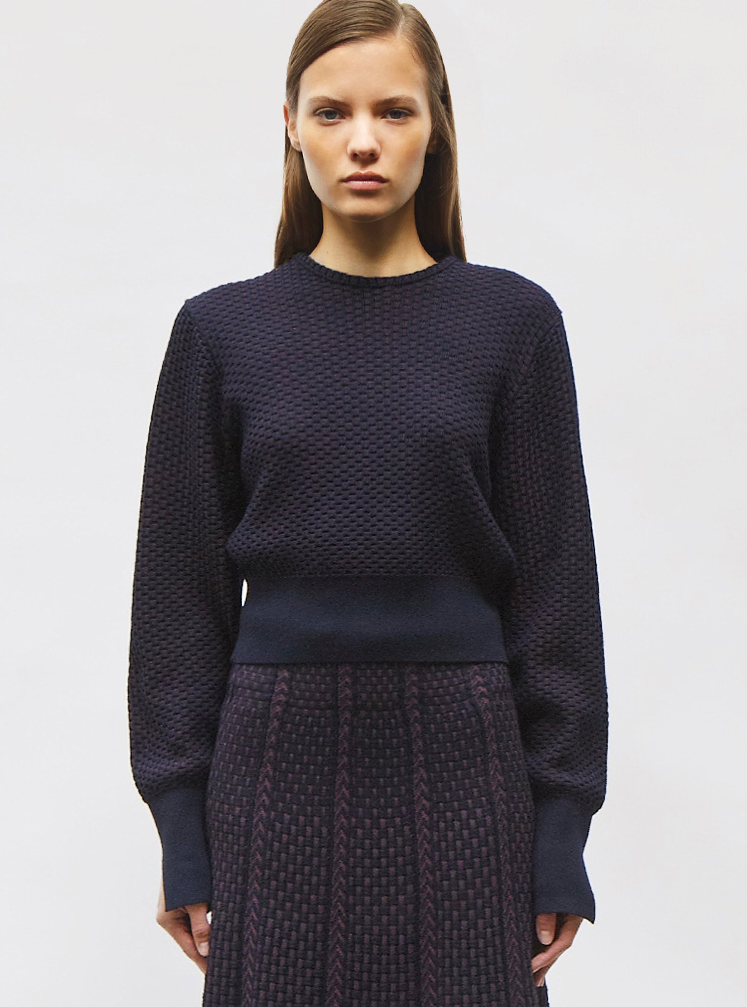 Top fin maille mini-cannage Nuit prune  - Vêtement en maille de luxe Molli