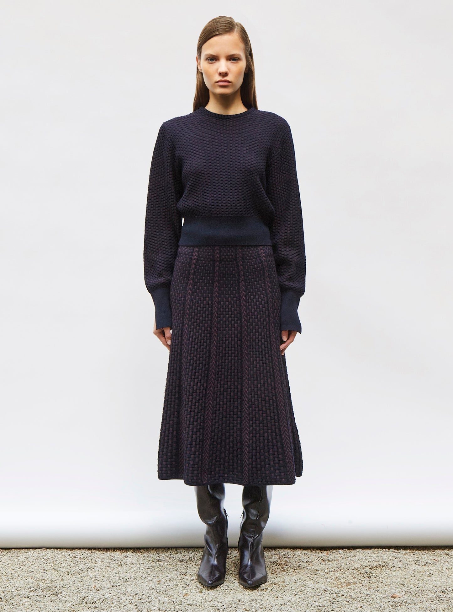 Jupes de luxe femme - Top fin maille mini-cannage Nuit prune