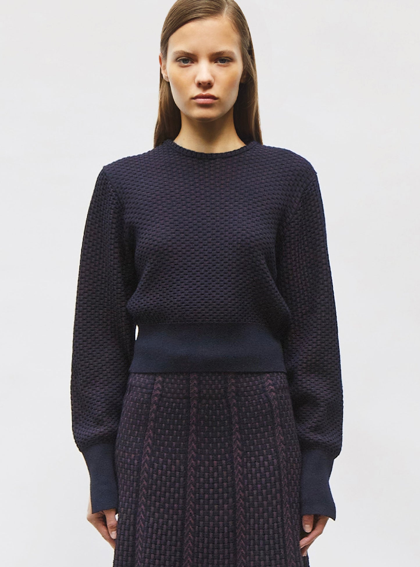 Top fin maille mini-cannage Nuit prune - Vêtement en maille de luxe Molli