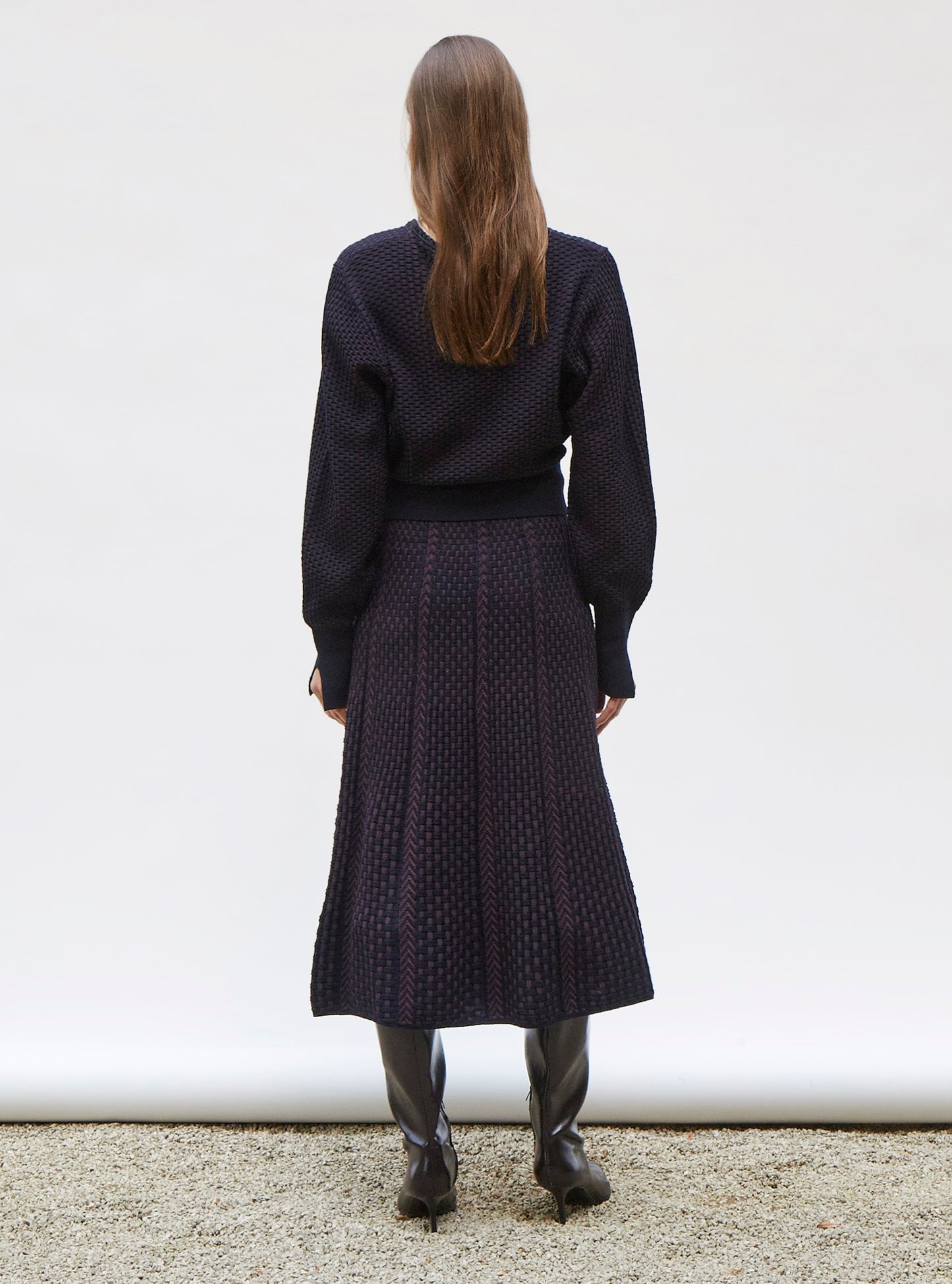 Top fin maille mini-cannage Nuit prune - Vêtement de luxe femme