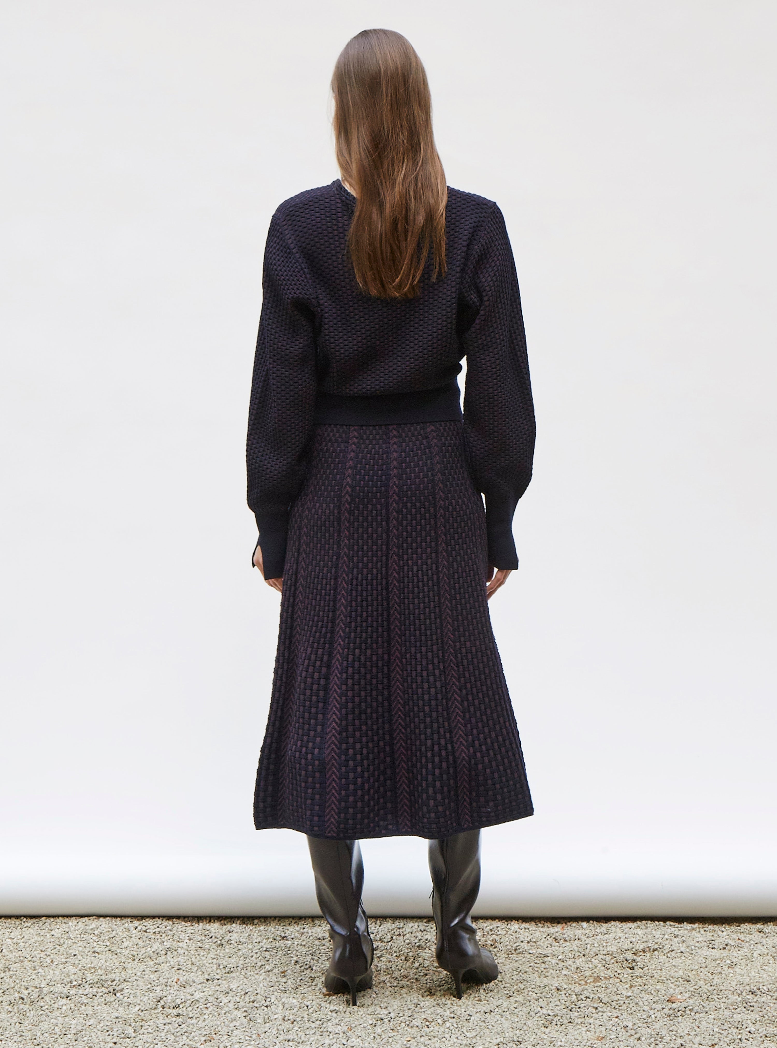 Jupe en maille panier tressé Nuit prune - Vêtement de luxe femme