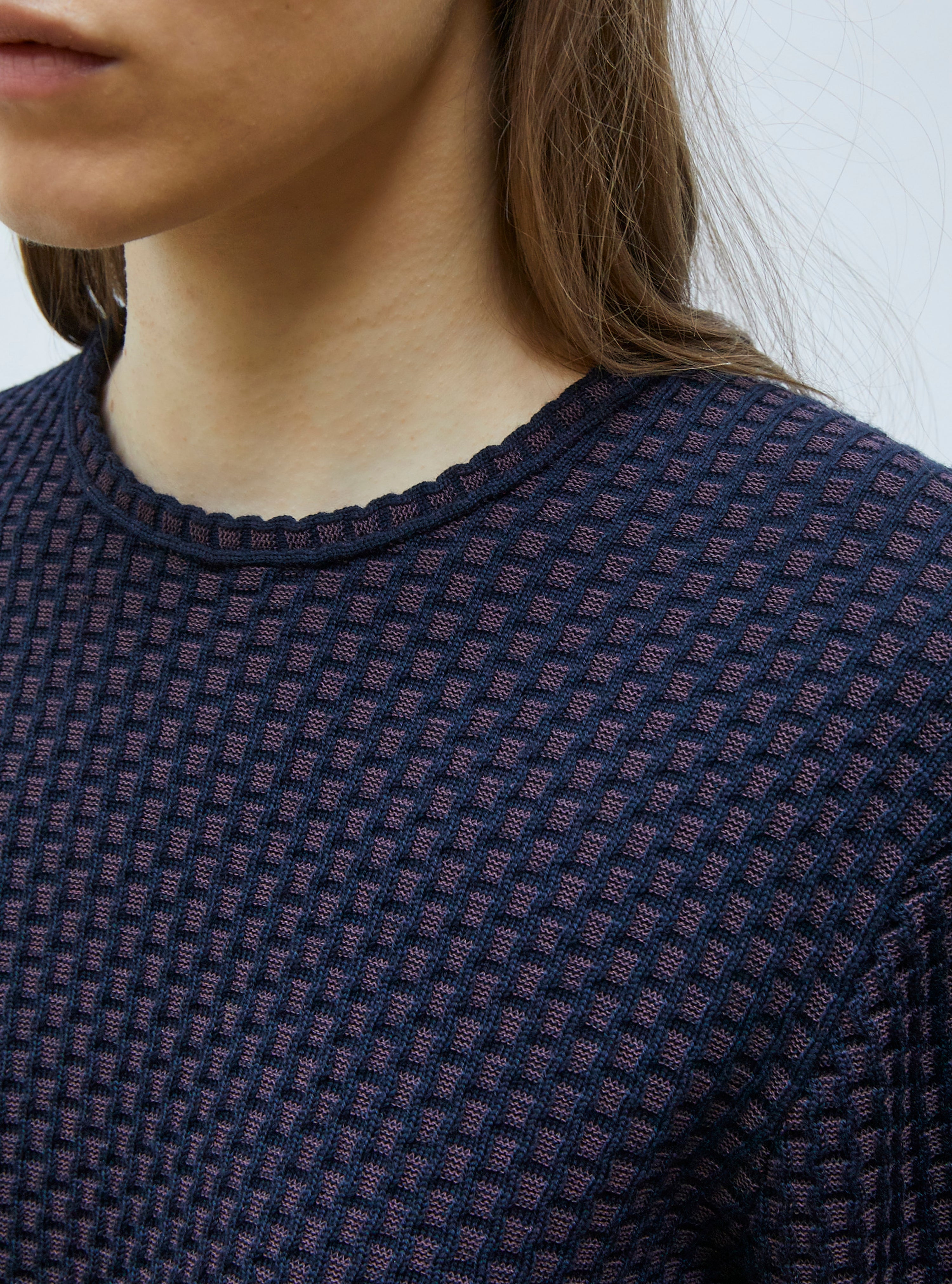 Top fin maille mini-cannage Nuit prune  - Vêtement en maille de luxe Molli