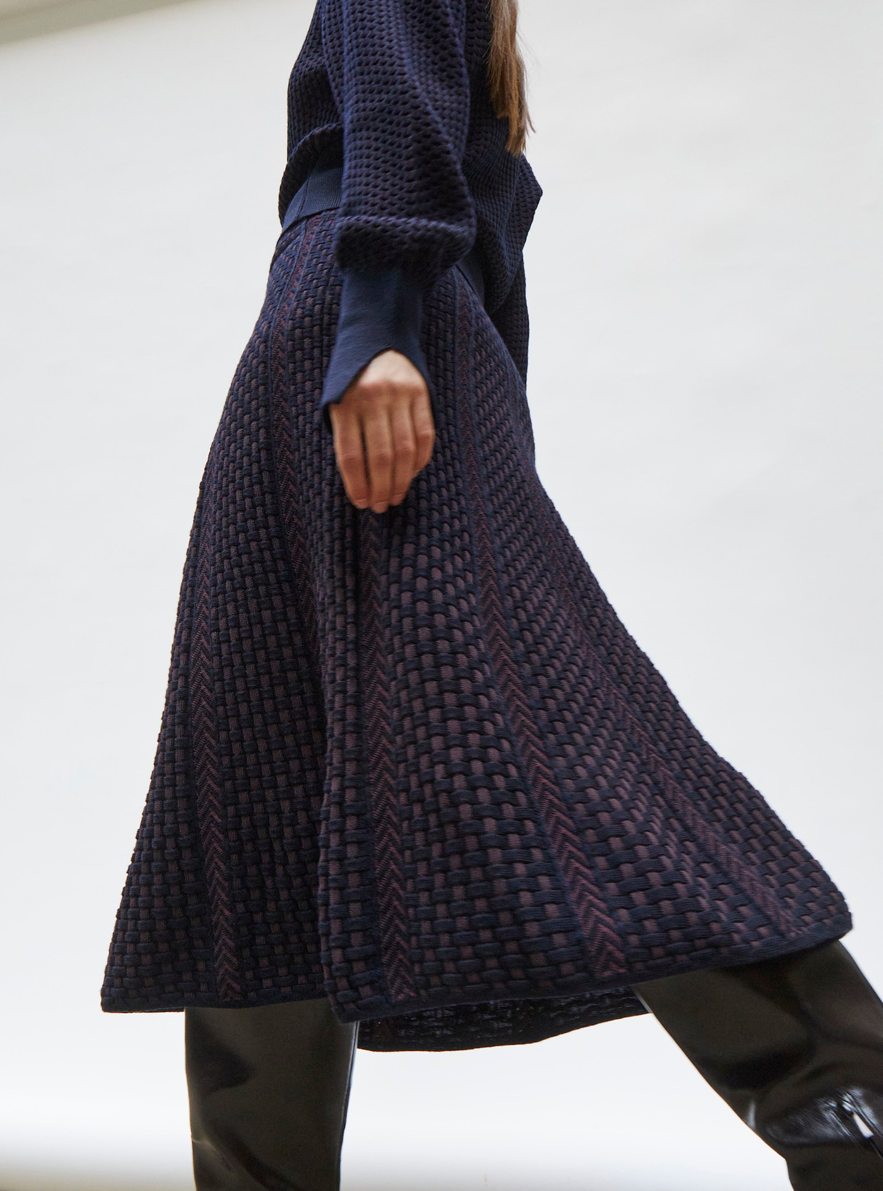 Jupes de luxe femme - Jupe en maille panier tressé Nuit prune