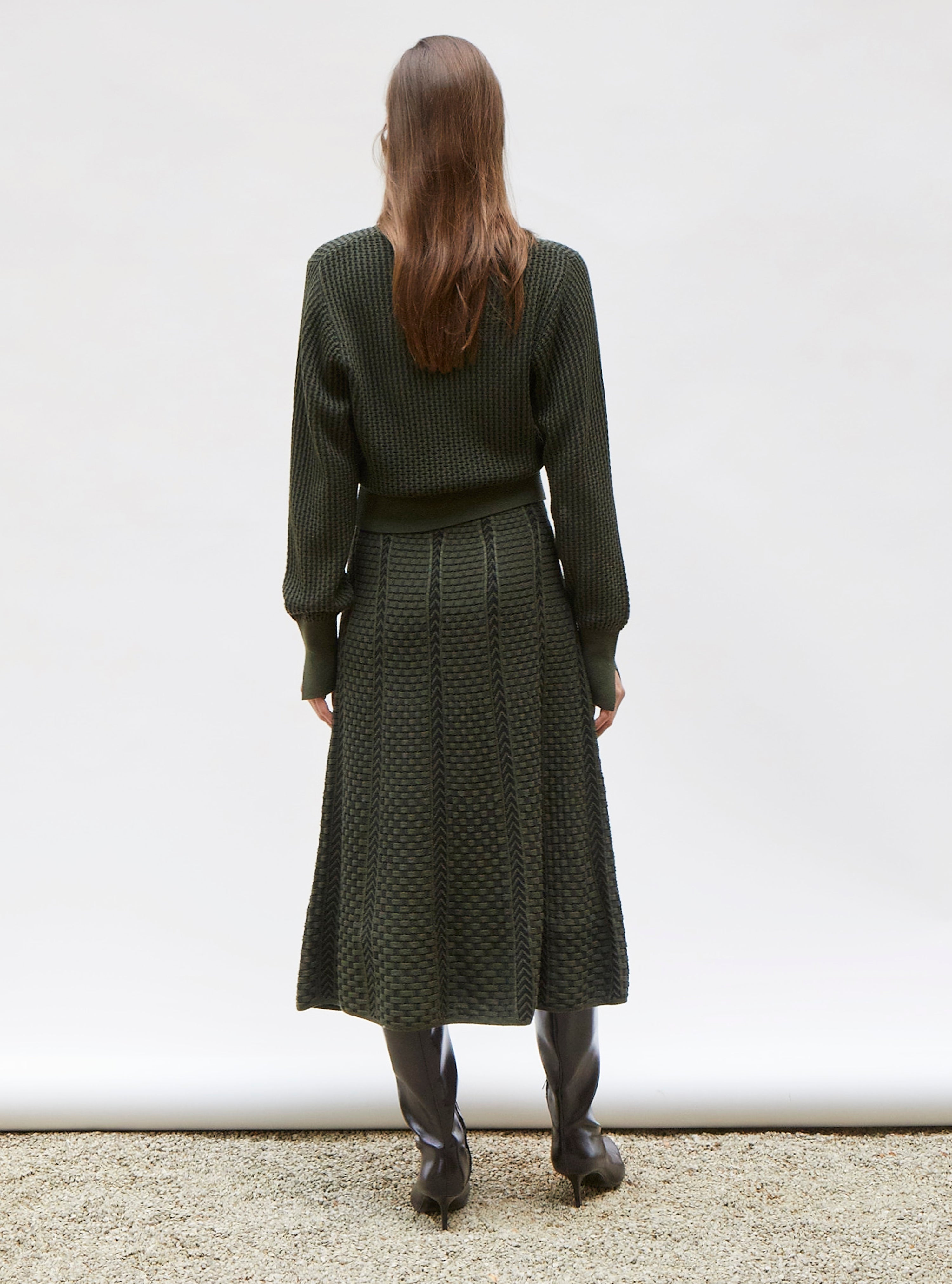 Top fin maille mini-cannage Kaki noir profond - Vêtement de luxe femme