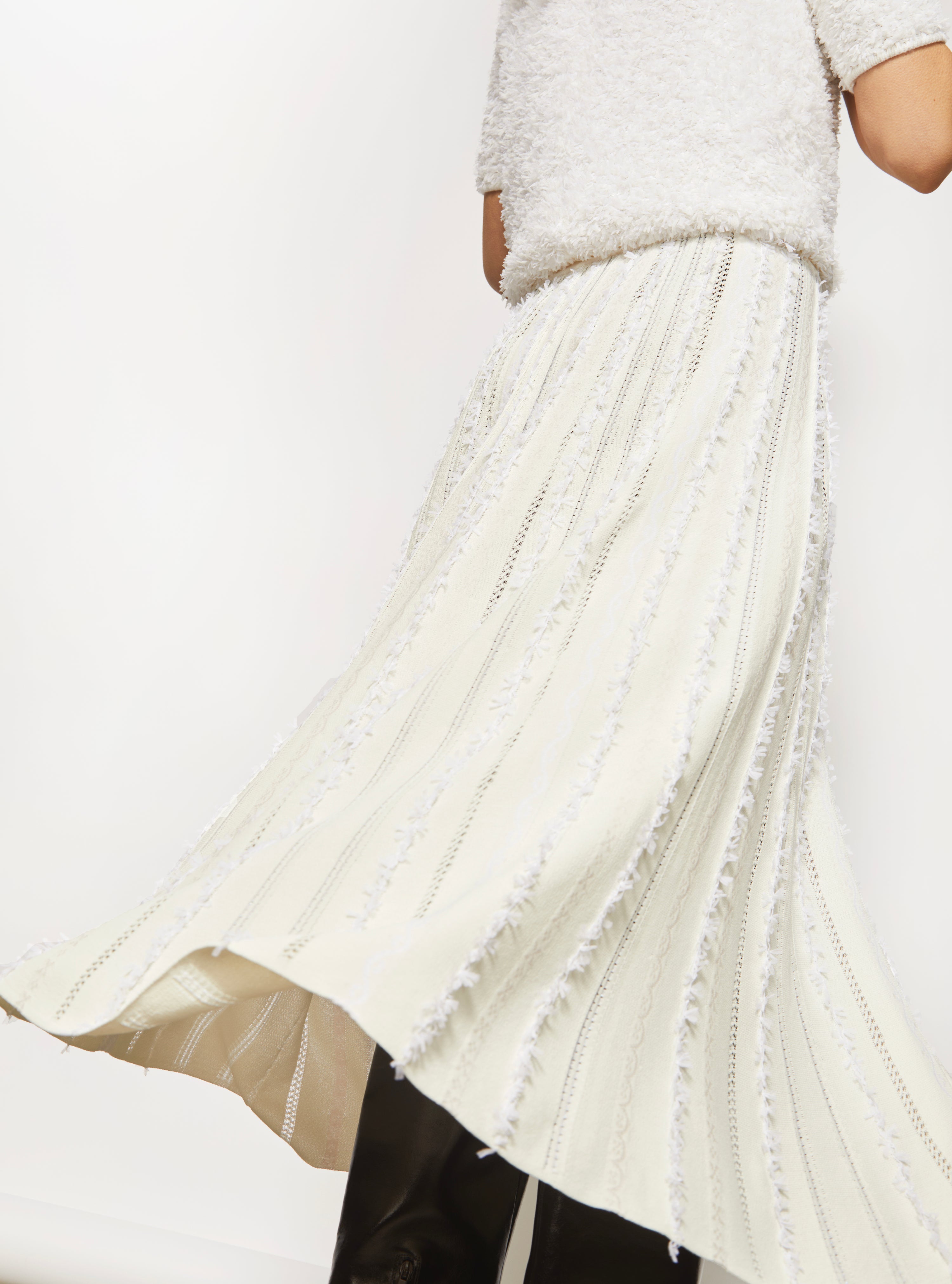 Jupe de luxe femme - Jupe longue maille plumetis Milk