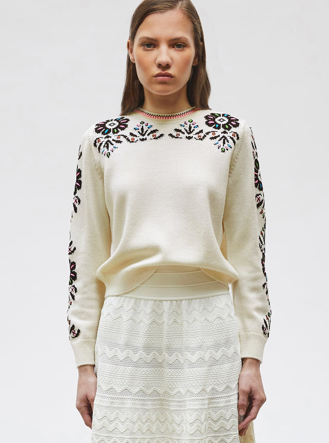 top maille florale brodé main - Image principale