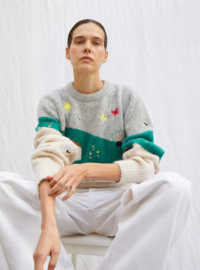 Comfy sweater embroidered landscape - Image principale