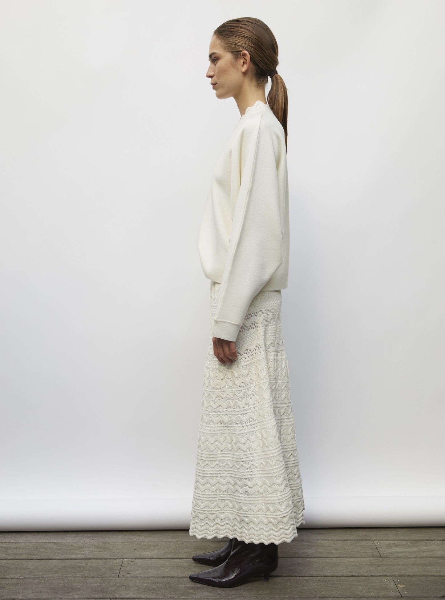 Top couture col croquet naturel - Vêtement de luxe femme