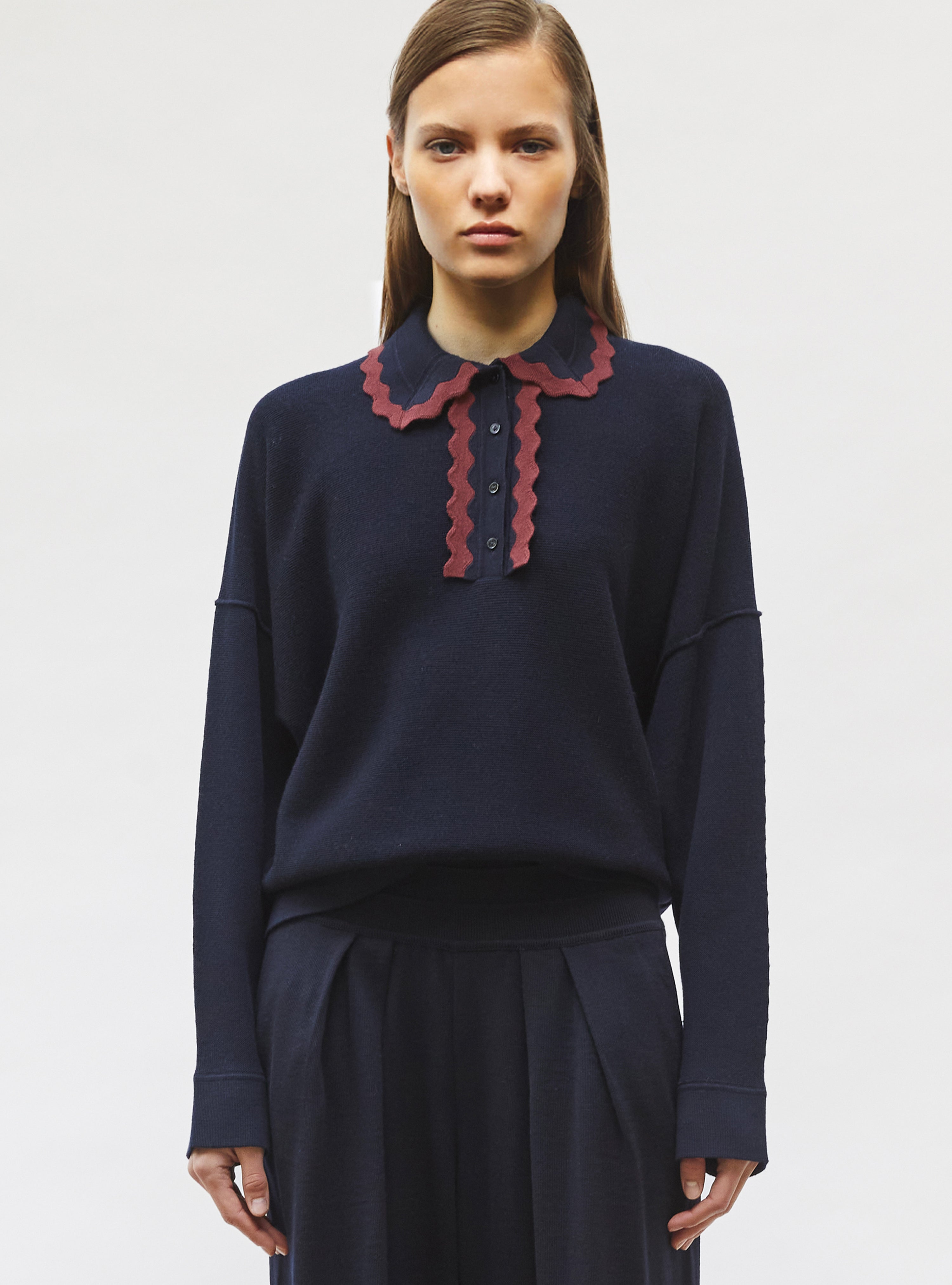 Chemise maille col croquet Nuit-Angelina - Vêtement en maille de luxe Molli