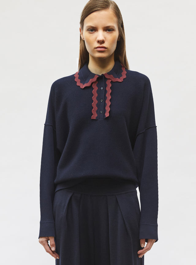 knit shirt rick-rack edged collar - Image principale