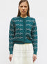 Cardigan jacquard fleurs Vert anglais - Vêtement en maille de luxe Molli